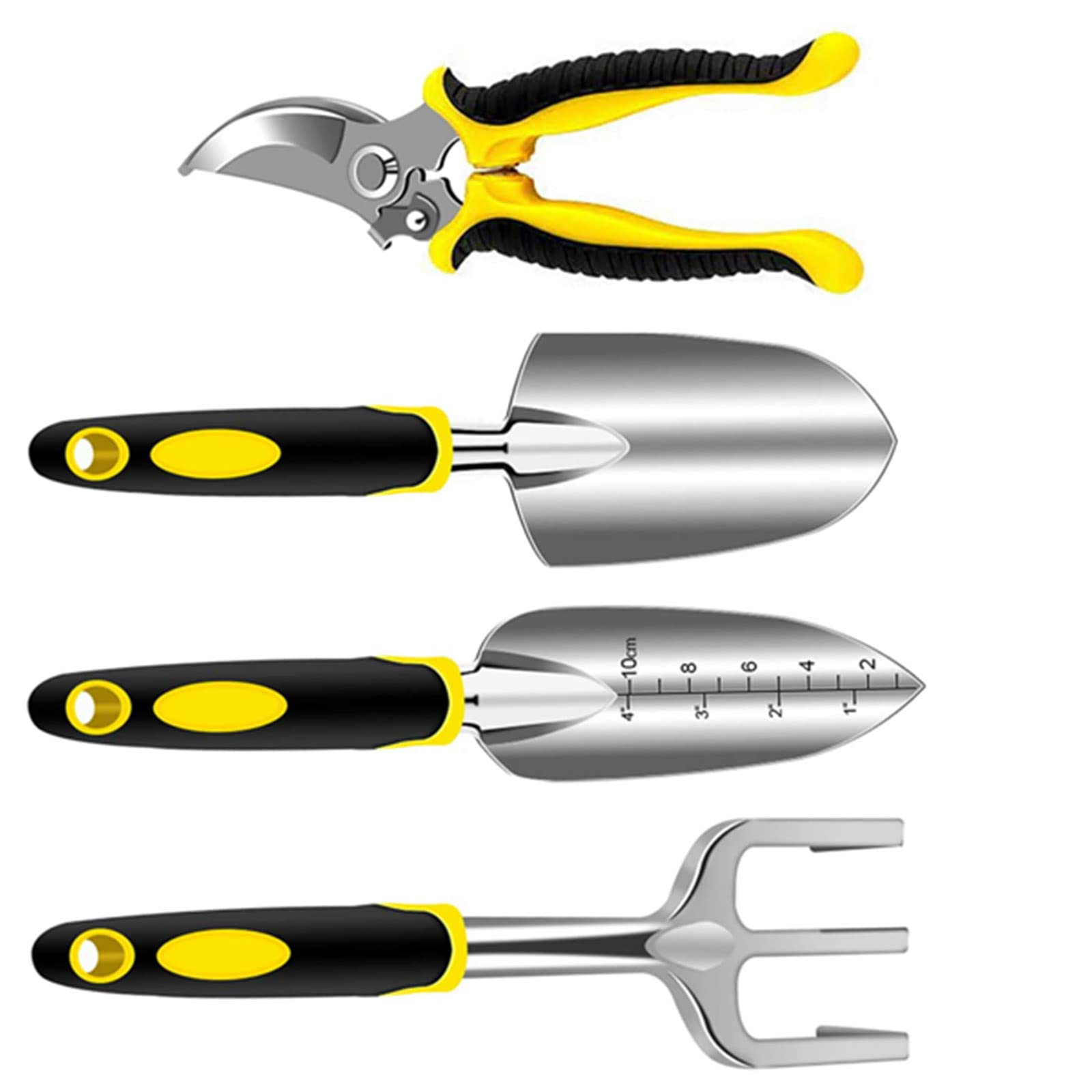 bahexiemst 4-Piece Heavy Duty Garden Tools Set - Pruning Shears, Hand Trowel, Transplanter & Hand Rake - Durable Floral Gardening Kit for Planting, Weeding & Landscaping - Perfect Gardening Gift for Women & Men