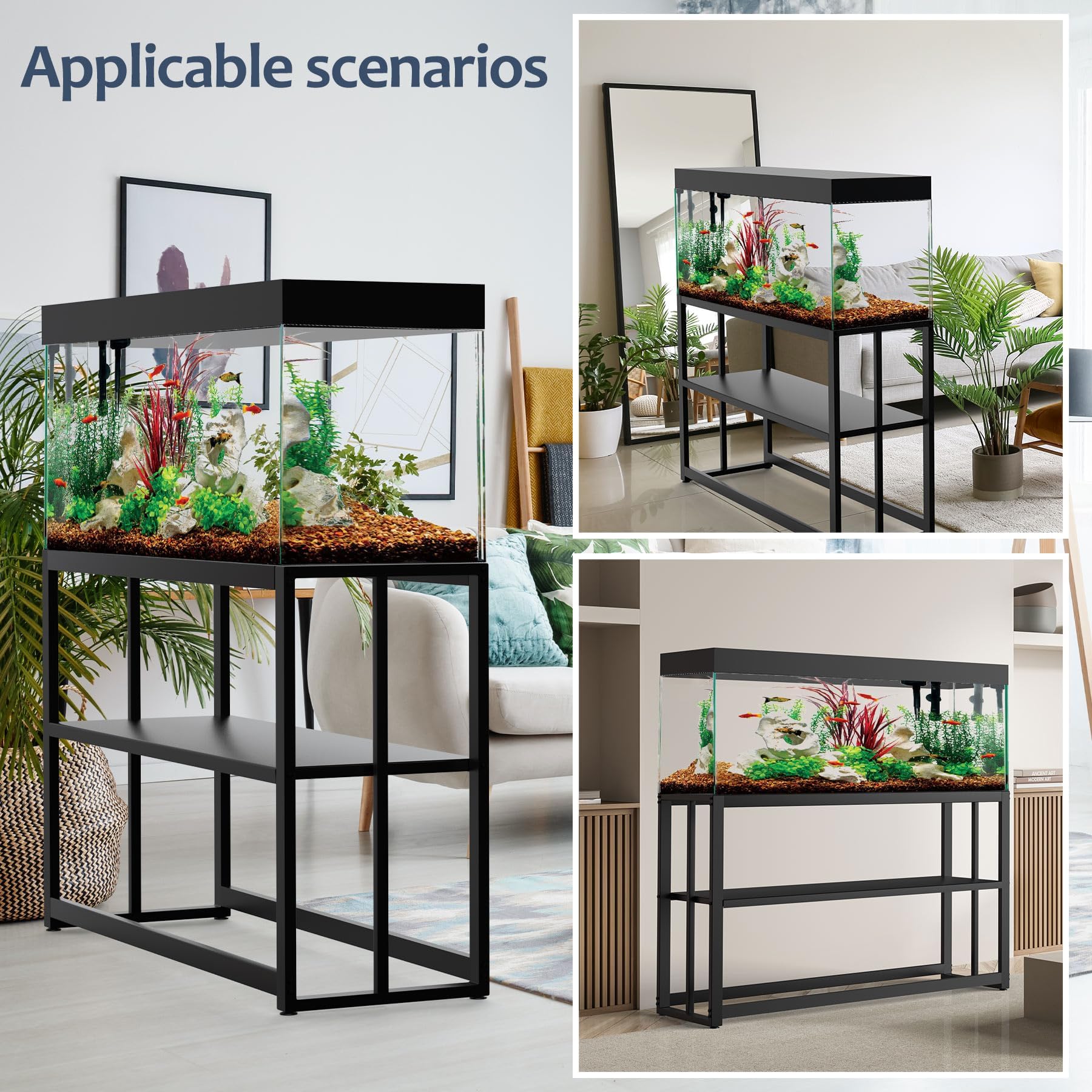 Black Metal Aquarium Stand 55-75 Gallon for Fish & Turtle Tanks - Home & Office Decor
