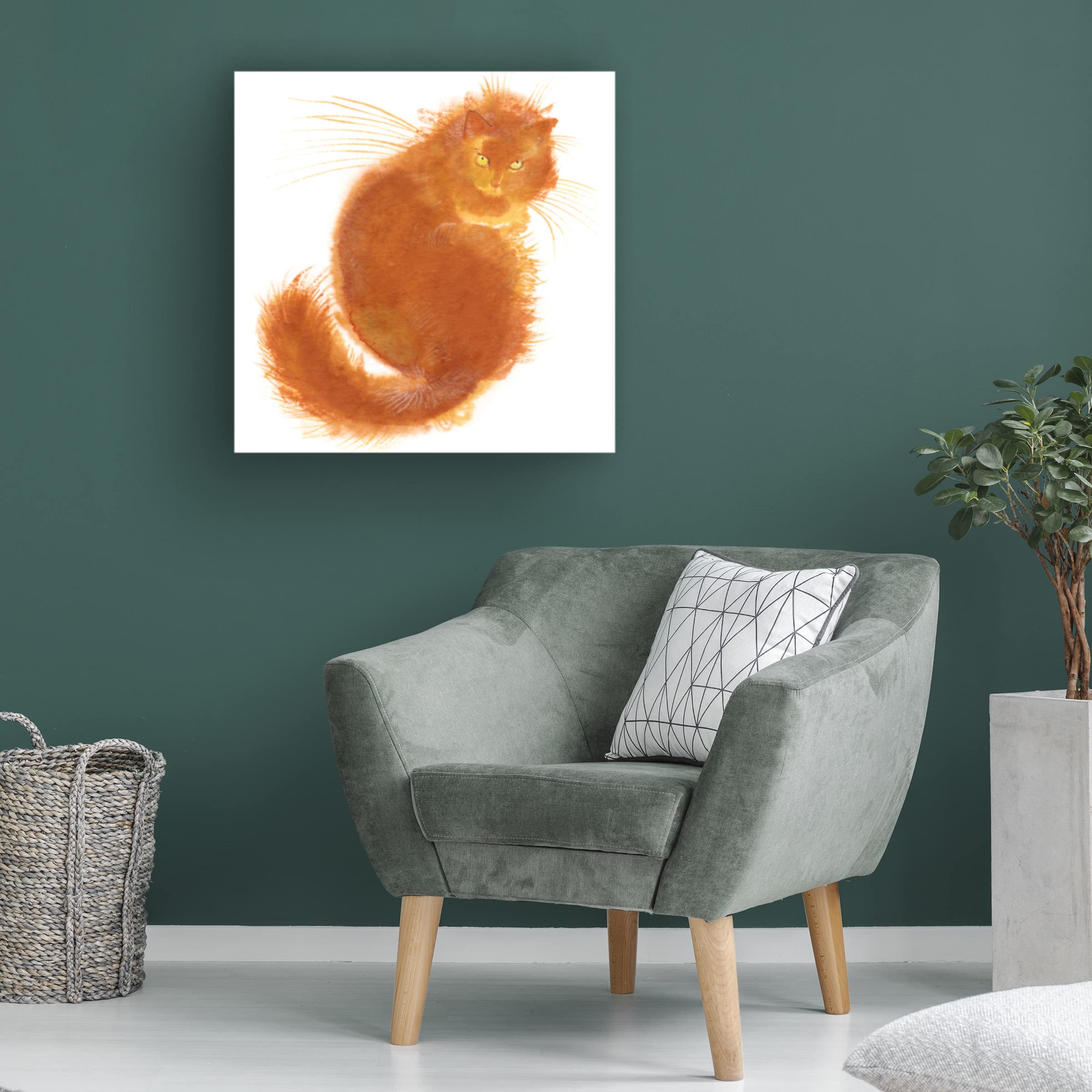 Red Kitty Canvas Art Print by Elena Bolgova - Handmade Cat Painting for Living Room, Bedroom & Office Decor - Unique Wall Art Gift for Cat Lovers