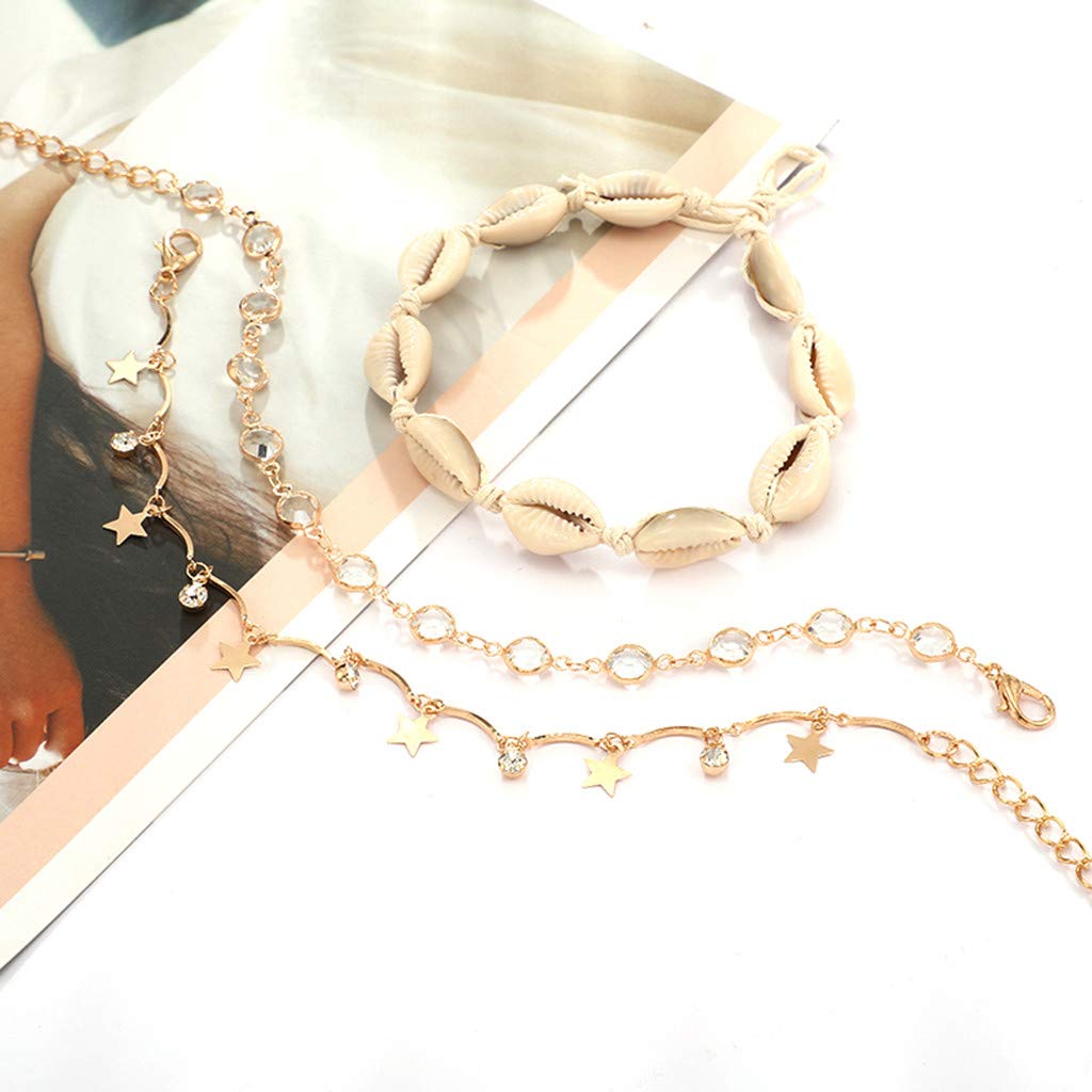 Women's Summer Anklet Bracelets for Teen Girls - Aesthetic Star & Shell Ankle Jewelry with Sequins - Gold Metal Beach Anklets for National Wild Style - Perfect Christmas Gifts for Men & Women - Ideal for Beach Vacations, Music Festivals, and Summer Outfits