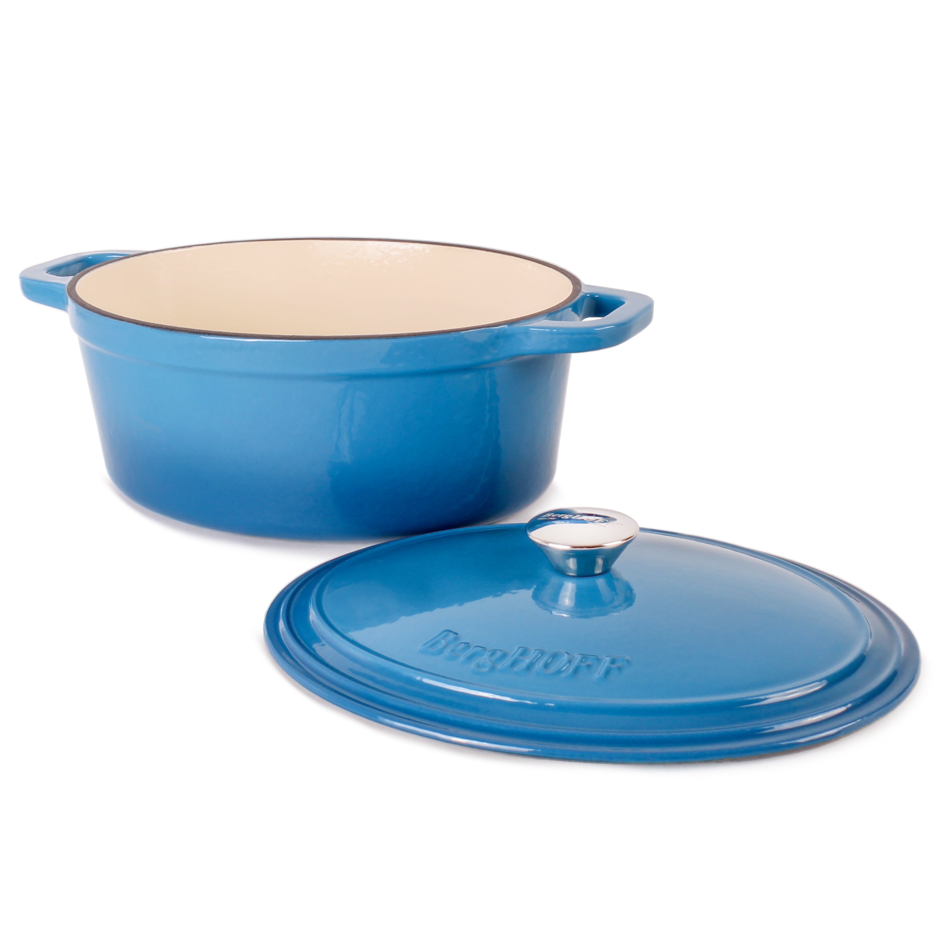 BergHOFF Neo 4-Piece Cast Iron Cookware Set - 5 Quart & 8 Quart Dutch Oven with Lid - Blue Enameled Cookware for Braising, Stewing & Baking - Perfect for Stovetop, Oven & Camping Cooking