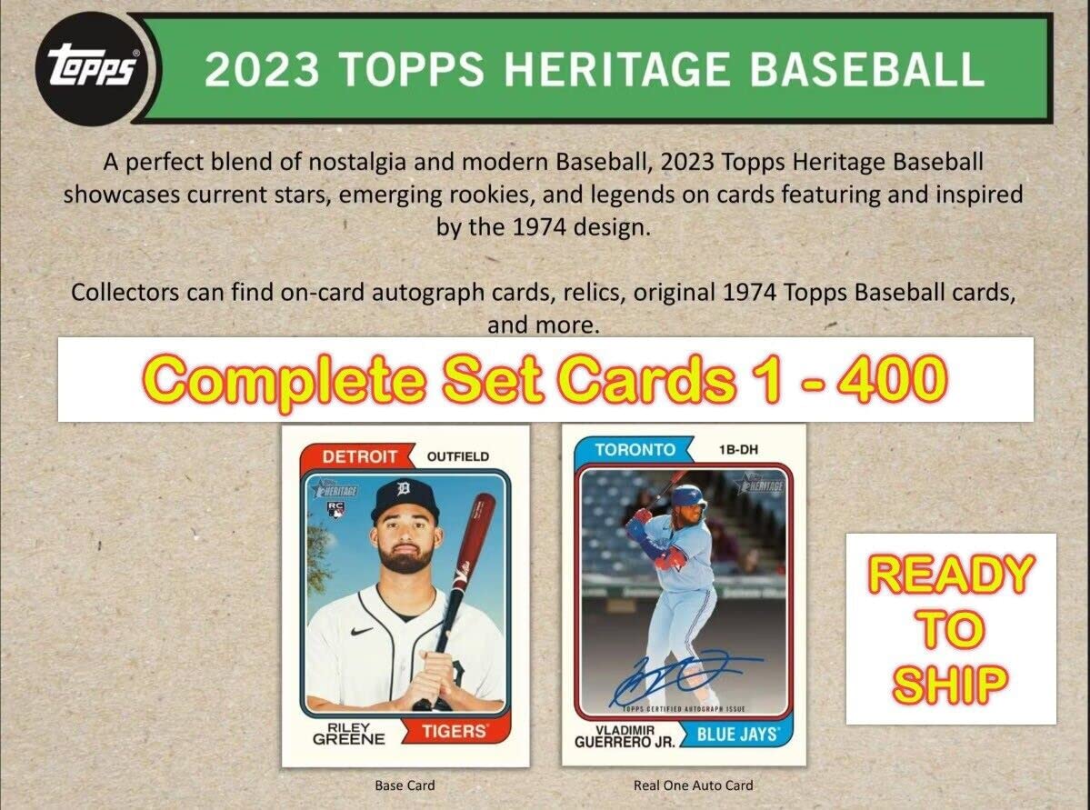 2023 Topps Heritage Baseball Complete Base Set Cards #1-400 - Includes Rutschman & Outman Rookies, Aaron Judge, Mike Trout Stars - Perfect for Collectors, Gifts & Fantasy Baseball Fans