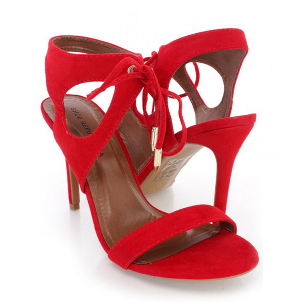 Sexy Red Faux Suede Cut Out Lace Up Stiletto Heels for Women - Perfect for Date Night, Parties & Special Occasions
