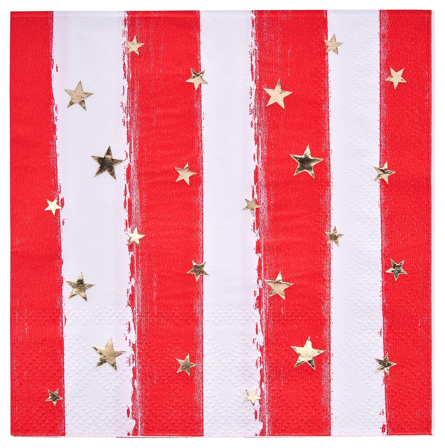 Patriotic Confetti Cocktail Napkins - 20 Count Pack for 4th of July, Memorial Day & Independence Day Party Decorations