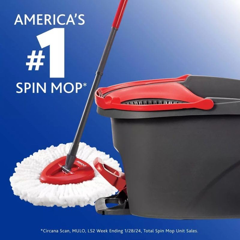 O-Cedar EasyWring Microfiber Spin Mop Set with Bucket - Red & Gray - Efficient Floor Cleaning System for Hardwood, Tile & Laminate - Perfect for Home, Kitchen & Commercial Use