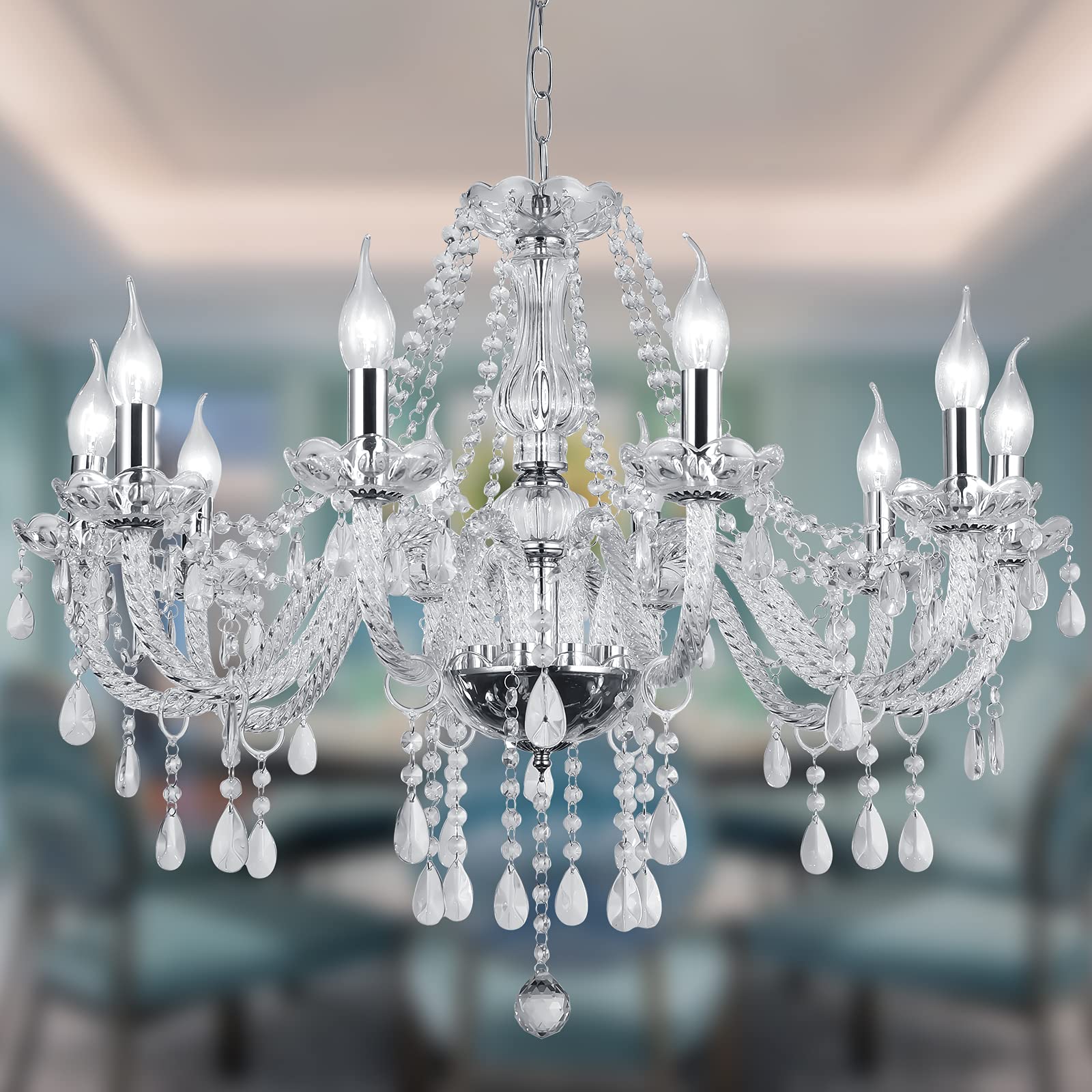 Panghuhu88 Modern Crystal Chandelier - 10-Light Pendant Ceiling Fixture with Elegant Design for Dining Room, Living Room, Bedroom, Hallway & Entryway - Perfect for Home Decor, Wedding & Special Occasions (Includes 10 Bulbs)