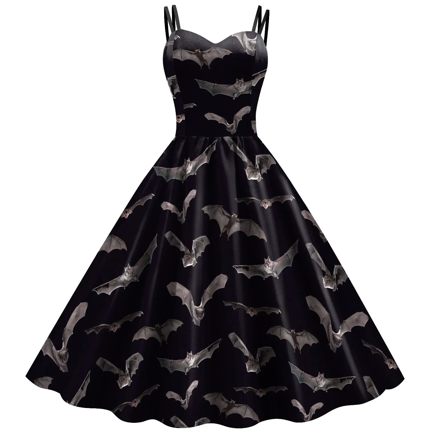 Gothic Skeleton Halloween Dress for Women - Elegant Black Rockabilly Costume for Halloween Parties, Carnival, Cosplay & Horror Themed Events