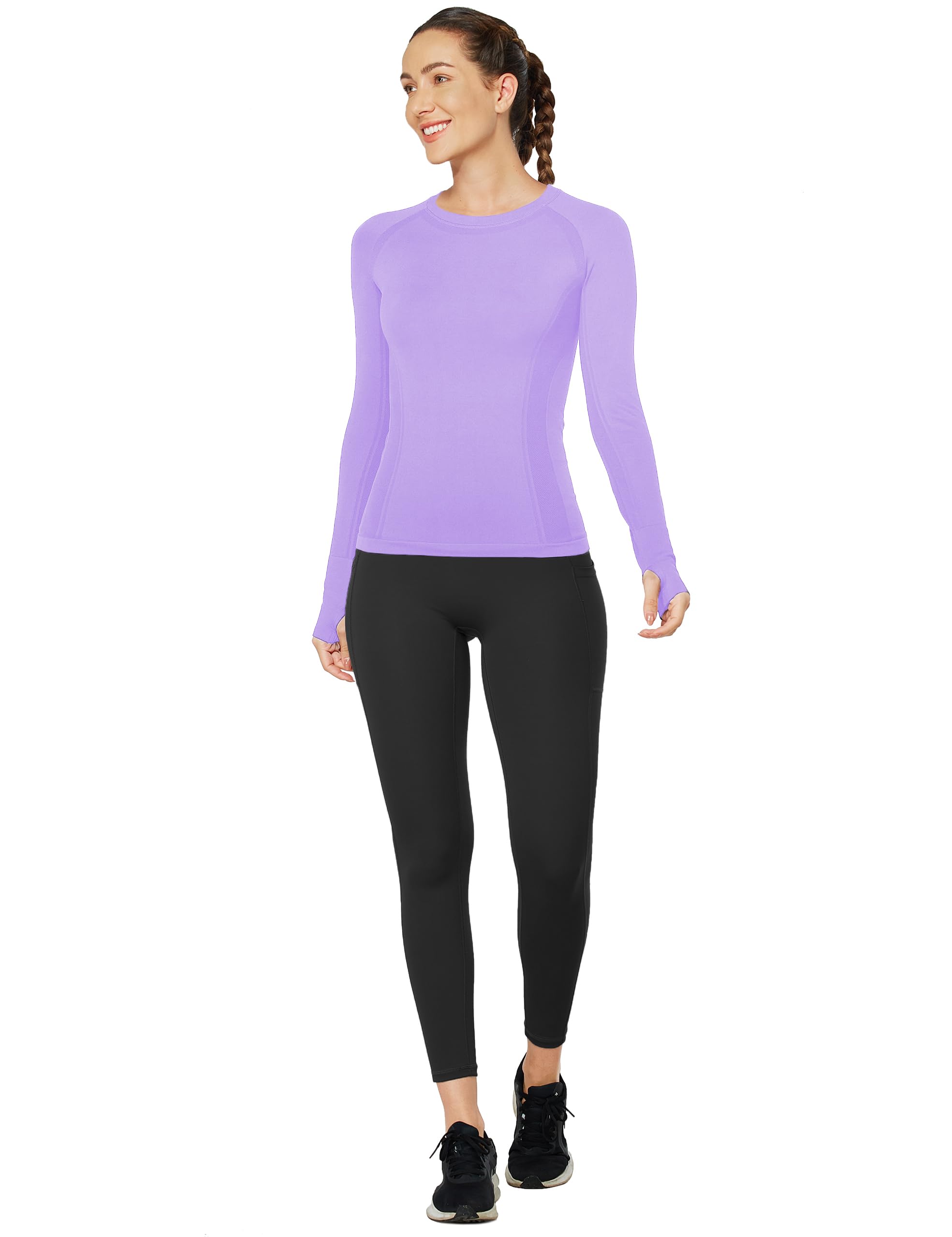 MathCat Women's Long Sleeve Workout Shirts - Quick Dry Athletic Tops & Seamless Yoga Shirts for Gym, Running & Fitness Training