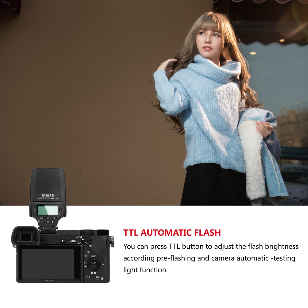 MEIKE MK-320N Mini TTL Speedlite Flash for Nikon DSLR & Mirrorless Cameras (D5500, D810, D800, D3300, D7000) - Perfect for Wedding, Portrait & Event Photography