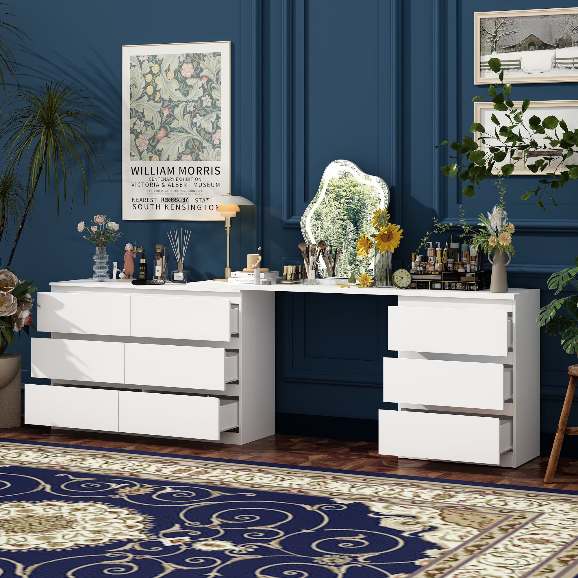 Convertible Vanity Table with 9 Drawers - Space-Saving Dressing Table with Mirror & Storage for Bedroom, Makeup, and Beauty Organization - Perfect for Small Spaces & Home Decor