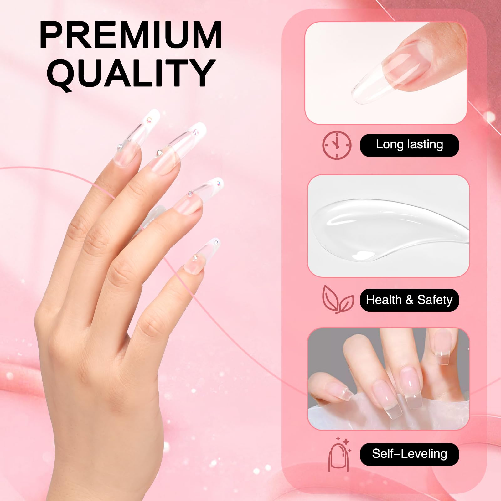 Monja Builder Nail Gel Kit - Clear Pink UV Gel Set for Nail Extension & Manicure - DIY Home & Salon Use