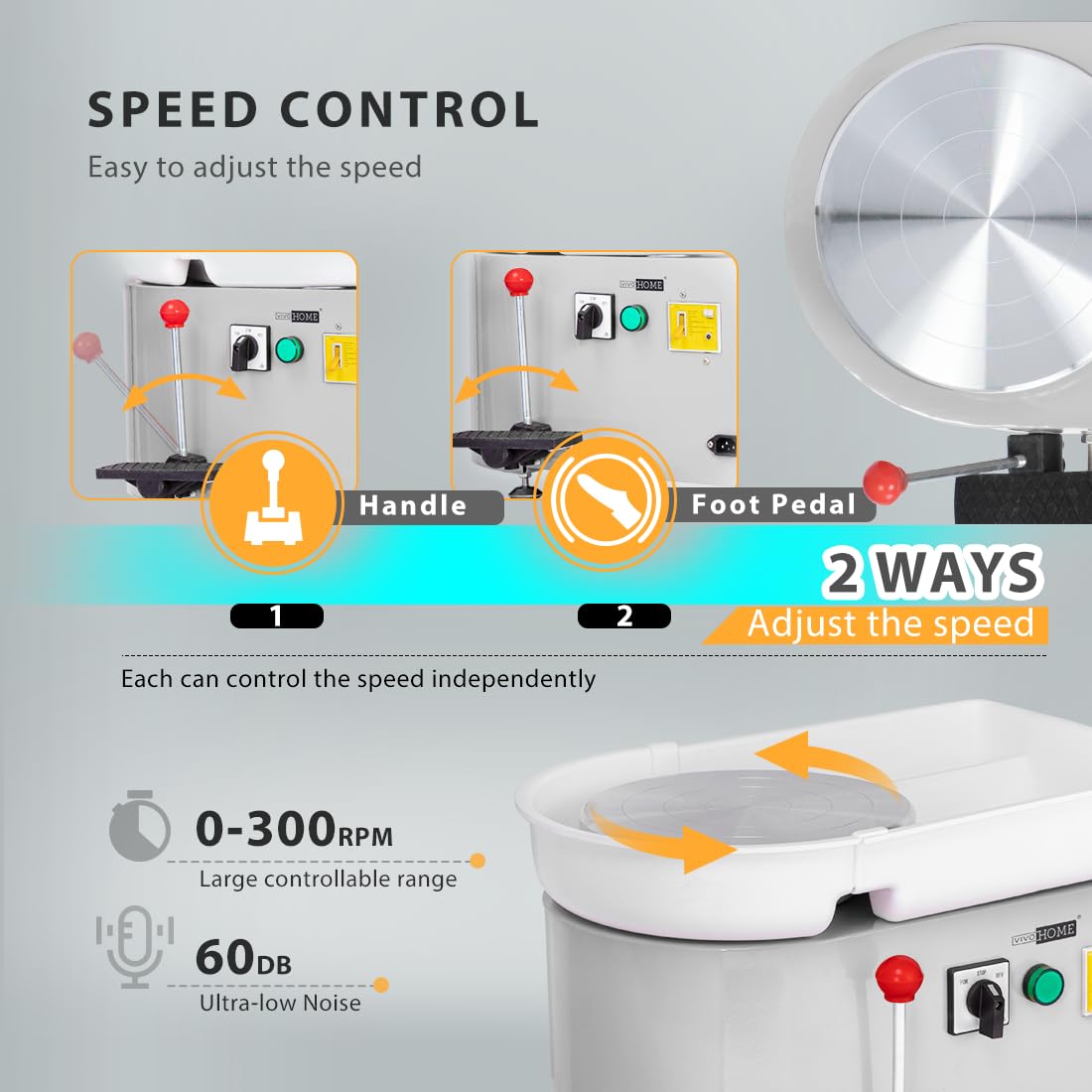 VIVOHOME 25CM 350W Electric Pottery Wheel with Foot Pedal & Detachable Basin - DIY Clay Tool for Ceramic Art, Sculpting, and Crafting - Perfect for Beginners, Artists & Classroom Use (Gray)