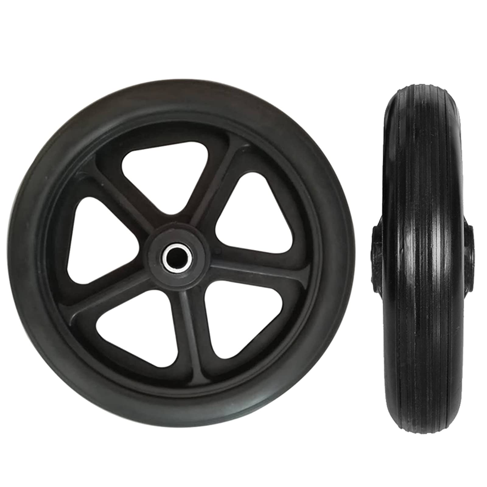 7-Inch Universal Wheelchair Casters - Solid Rubber Non-Slip Wheels with Replaceable Front Small Wheels (Black) - Ideal for Mobility Scooters, Hospital Beds & Home Care Equipment