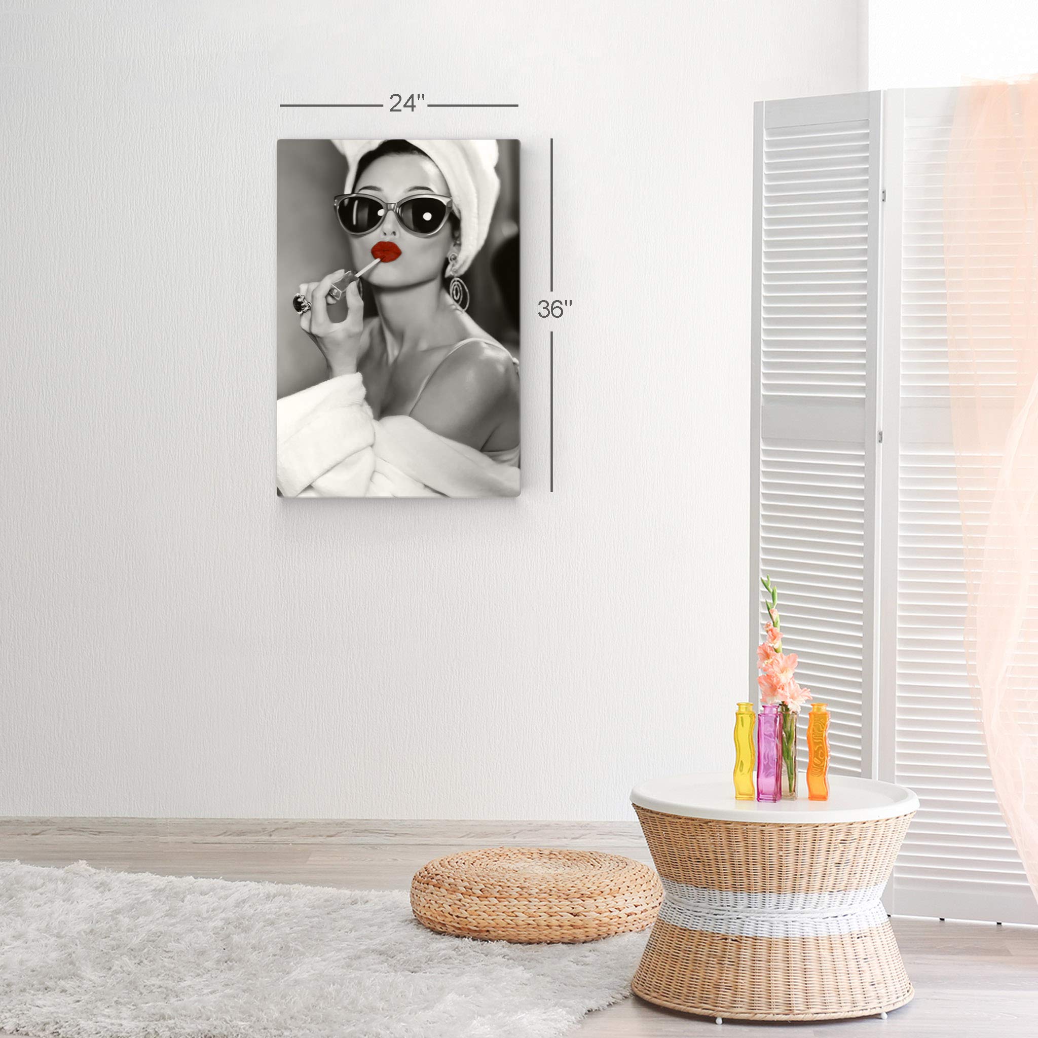 Audrey Hepburn Metal Wall Art Print - Red Velvet Lips Pop Art Makeup Decor (40x30 Inches) | Black & White Iconic Beauty Portrait | Ready to Hang Home & Office Decor | Made in USA | Perfect for Living Room, Bedroom or Salon Wall Decoration