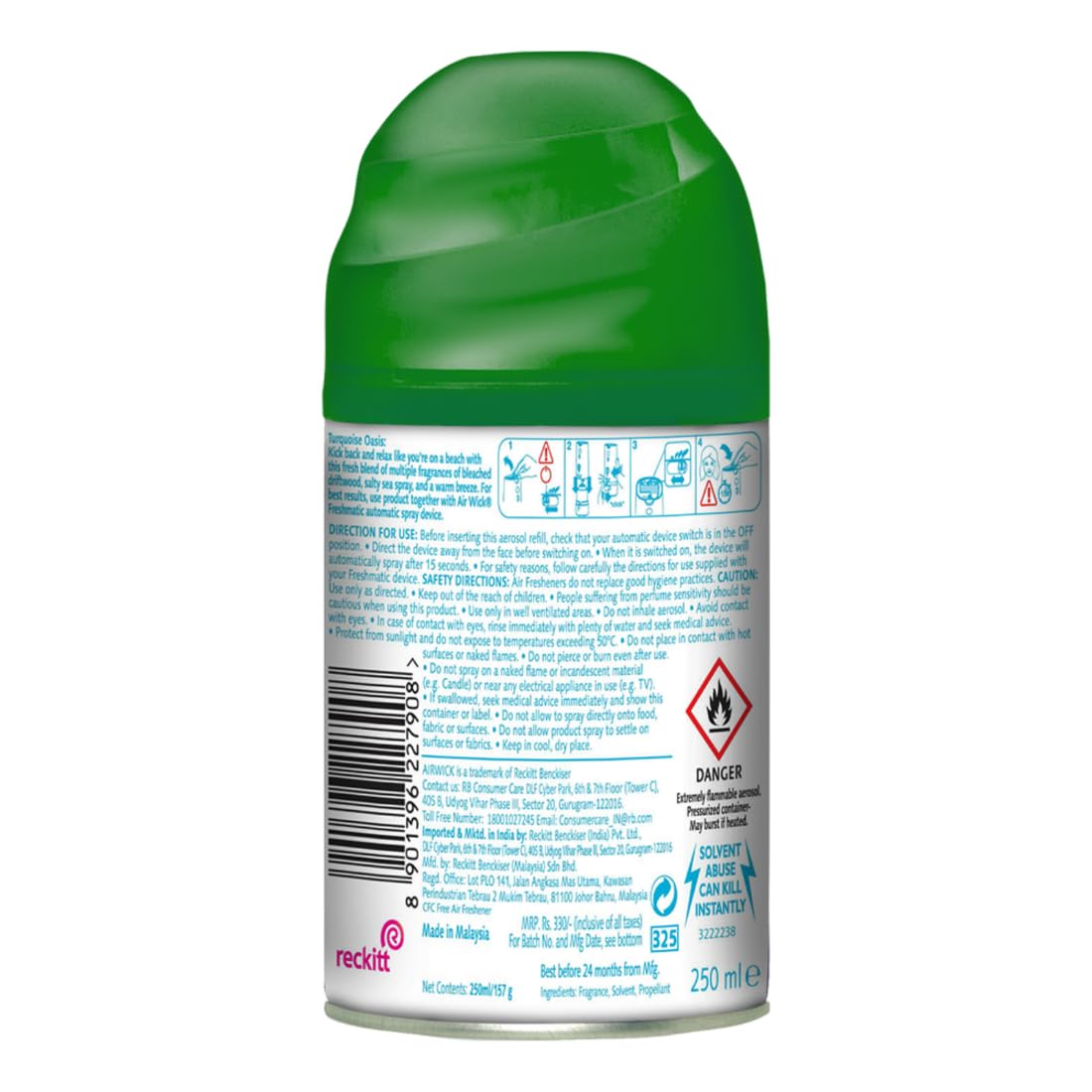 Air Wick Freshmatic Automatic Air Freshener Refill 250ml - Beach Walk (Turquoise Oasis) | 2600 Sprays Guaranteed | Long-Lasting Scent for Home, Bathroom & Office | Automatic Room Spray for Fresh & Inviting Spaces