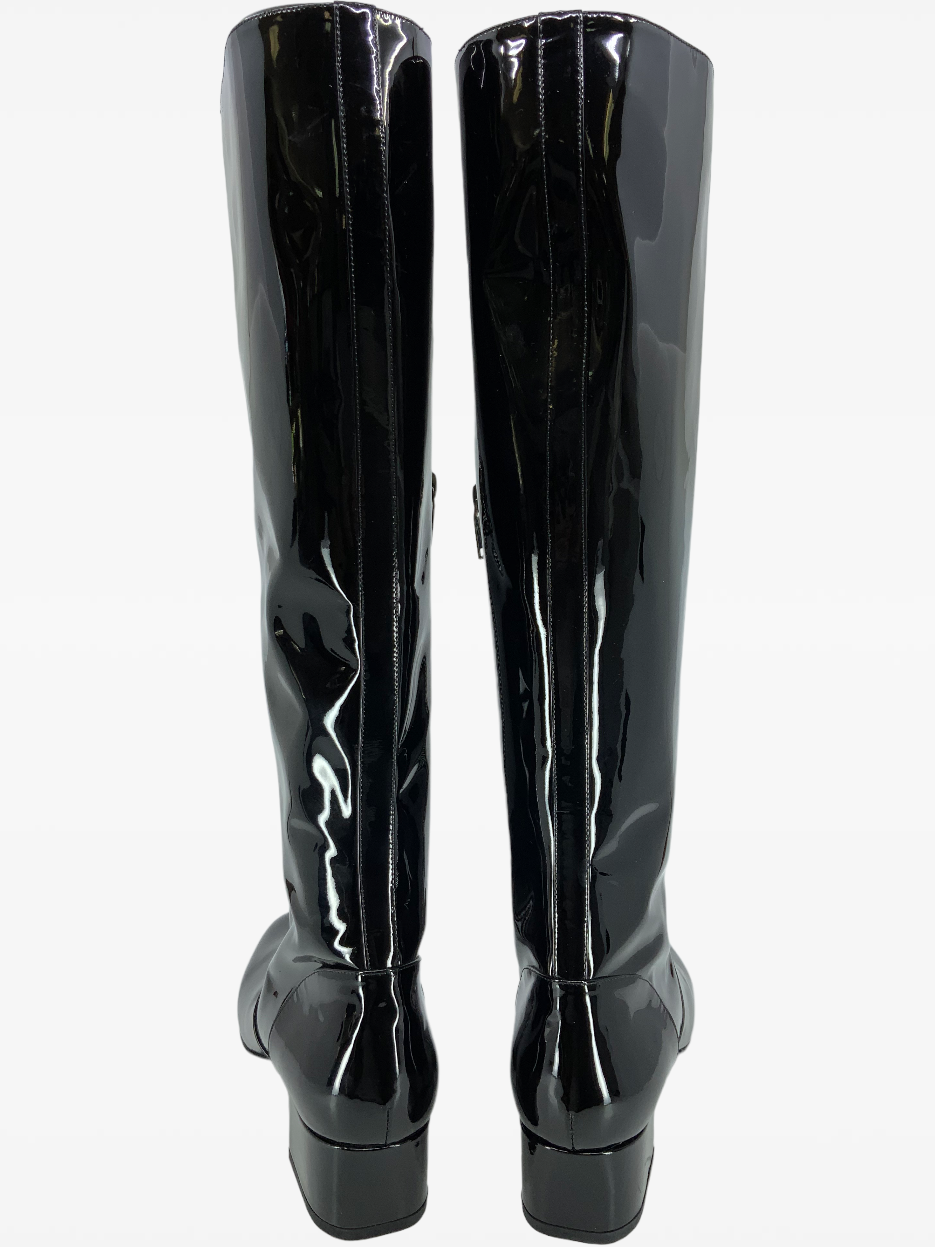 Saint Laurent Patent Leather Mid Calf Boots Women's Size 9 - Chic Pointed Toe Ankle Booties for Night Out & Office Wear