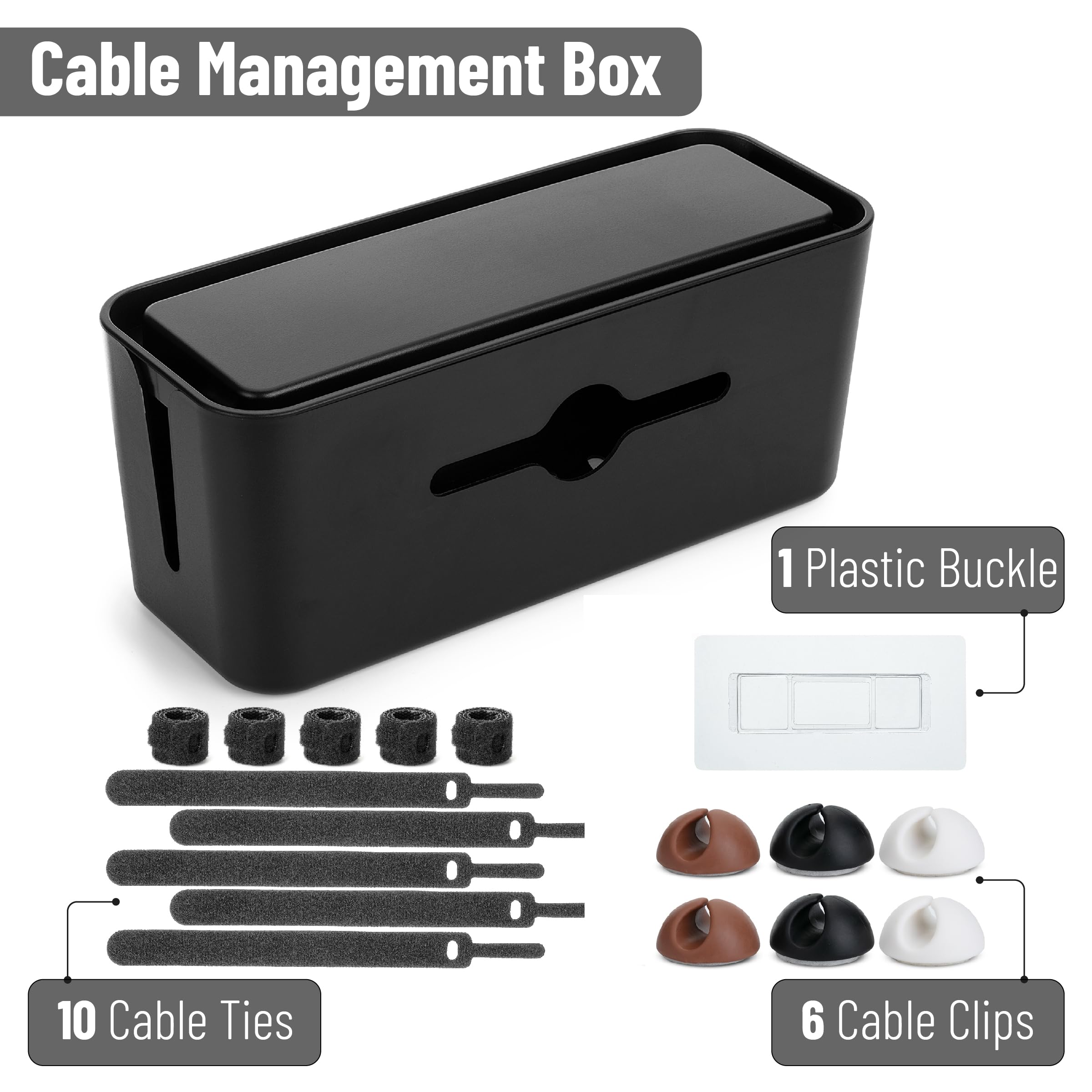 Bates Large Cable Management Box - Cord Organizer & Hider Box for Wires on Floor - Power Strip Cover with Baby Proof Design - Perfect for Home Office, Living Room & Nursery Organization