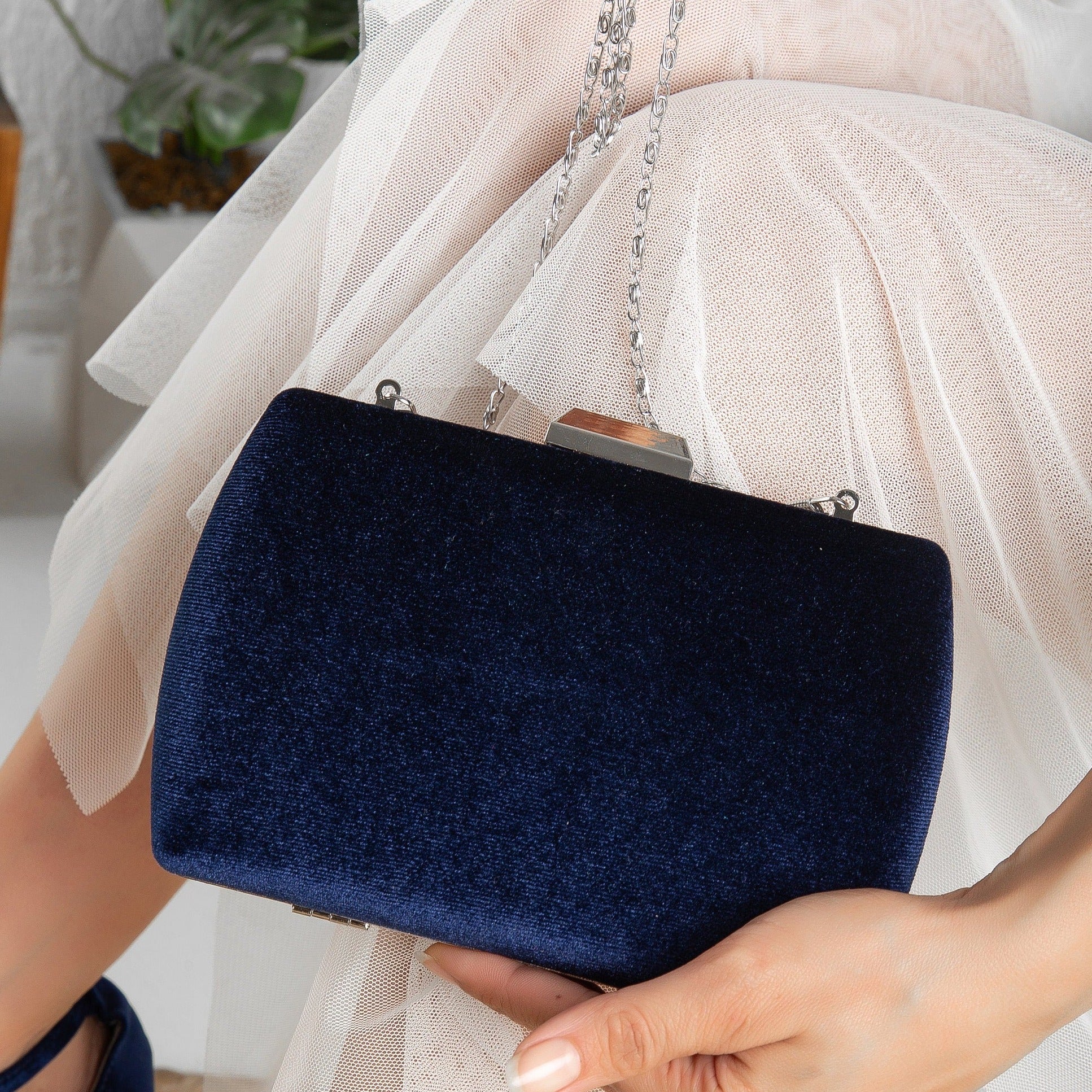 Francisca Blue Velvet Clutch Bag for Women - Elegant Evening Purse for Parties, Weddings & Special Occasions
