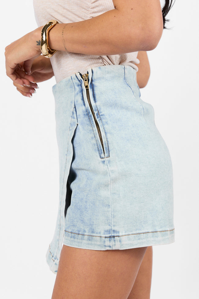 Trendy Light Wash Acid Wash Denim Skort for Women | High Waist Stretch Denim Skirt | Perfect for Casual Outfits, Summer Fashion & Street Style