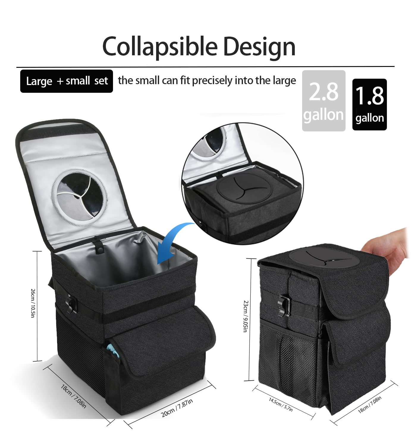 Leak-Proof Car Trash Can with Lid & Storage Pockets - Waterproof Vehicle Garbage Bin Organizer for Road Trips, Commuting & Family Travel Accessories