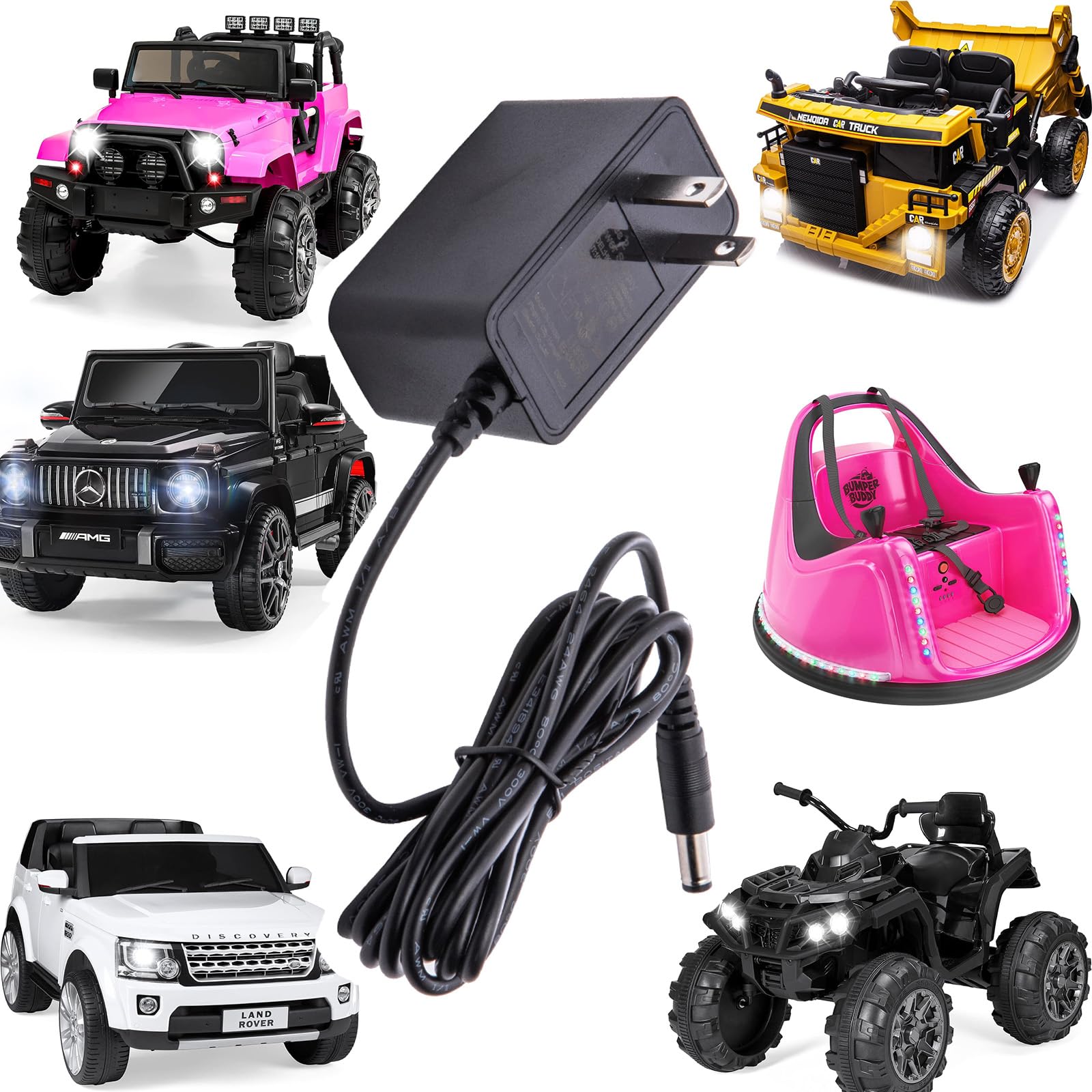 12V Universal Round Hole Charger for Kids Ride-On Cars, Electric Toy Vehicles, Bumper Cars & SUVs - Power Adapter Replacement Battery Charger for Children's Ride-On Toys - Perfect for Home, Backyard & Indoor Play