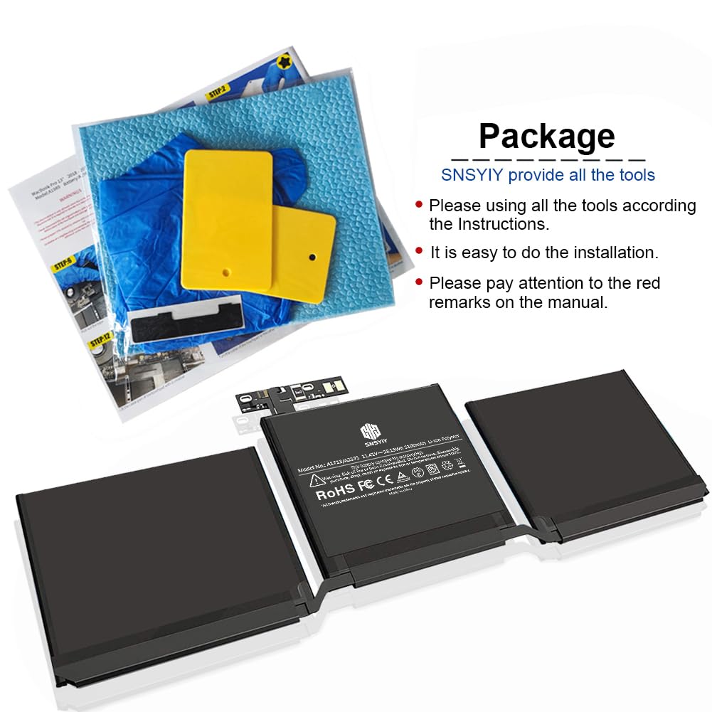 Original MacBook Pro 13-inch A1708 Battery Replacement for Late 2016 & Mid 2017 Models (EMC 2978, 3164) - Compatible with A2159 (2019), A2289 (2020), A2338 (2020) - High-Performance Laptop Battery for Work, Study & Creative Projects