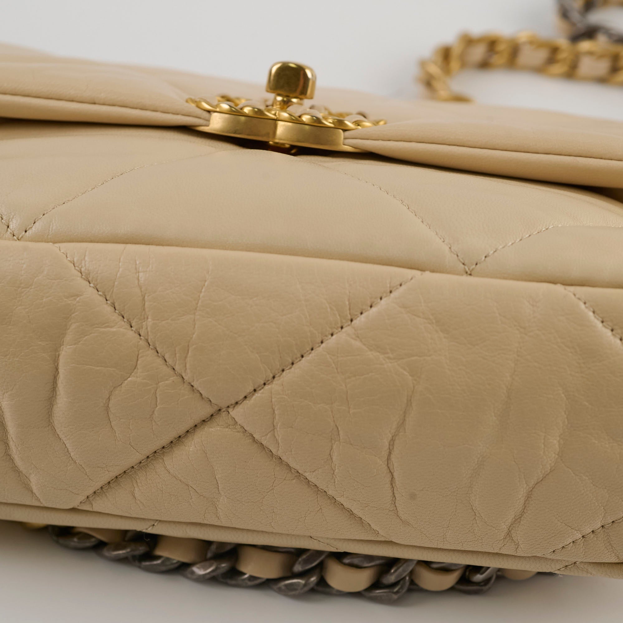 Chanel 19 Small Beige Flap Bag - 30cm Luxury Quilted Leather Shoulder Bag for Women | Perfect for Date Night, Office & Special Occasions