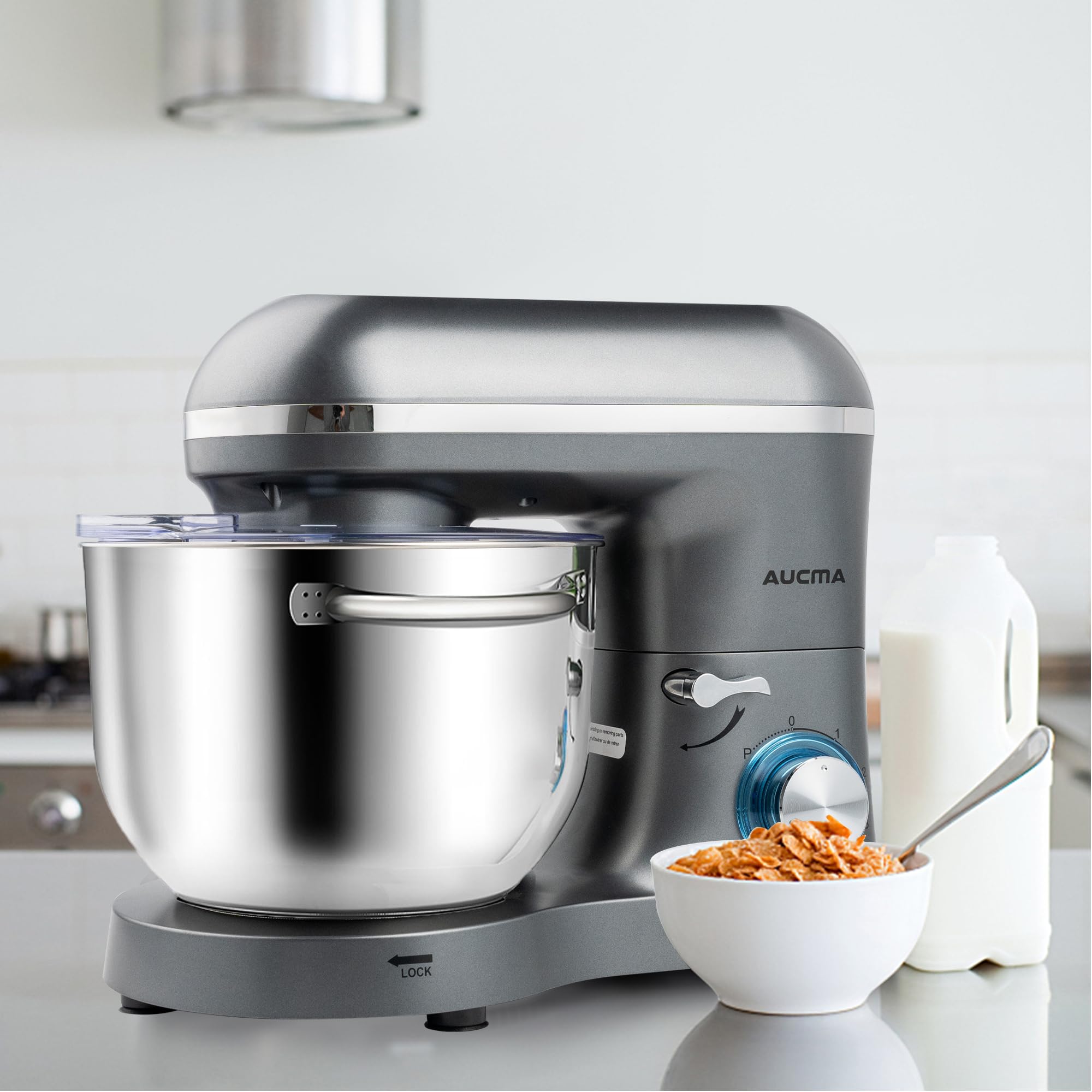 Aucma 6.5-QT 660W Stand Mixer - 6-Speed Tilt-Head Electric Kitchen Mixer with Dough Hook, Wire Whip & Beater (Gray) - Perfect for Baking Cakes, Cookies, Bread & More