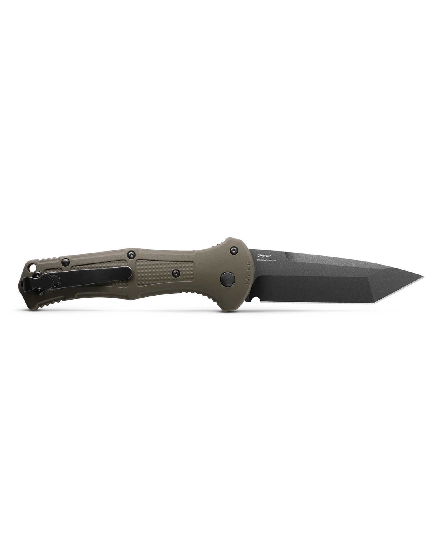 Benchmade 9071BK Claymore Auto Tanto Knife - Cobalt Black Plain Edge Blade with Ranger Green Grivory Handles - Tactical Folding Knife for Outdoor Survival, Camping & EDC