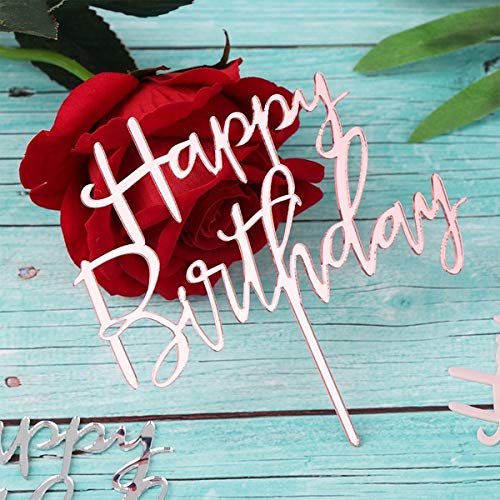 Happy Birthday Cake Topper - Rose Gold Acrylic Cake Decoration for Birthday Parties | Perfect for Wedding, Baby Shower & Anniversary Celebrations