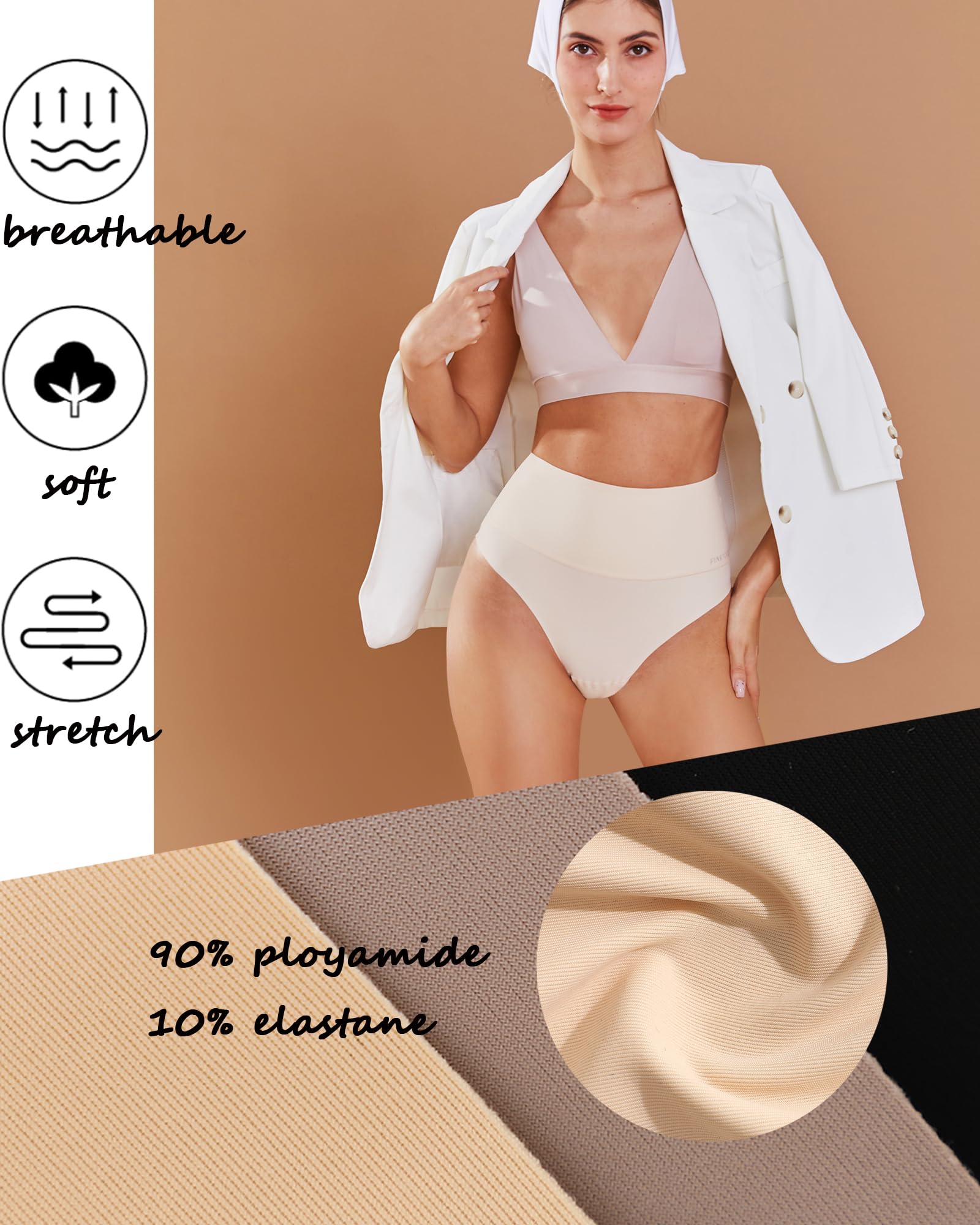 FINETOO Women's High Waisted Thong Underwear - Tummy Control Seamless Shapewear Panties No Show Comfort 4 Pack (Sizes S-3XL) - Perfect for Everyday Wear, Workout & Special Occasions