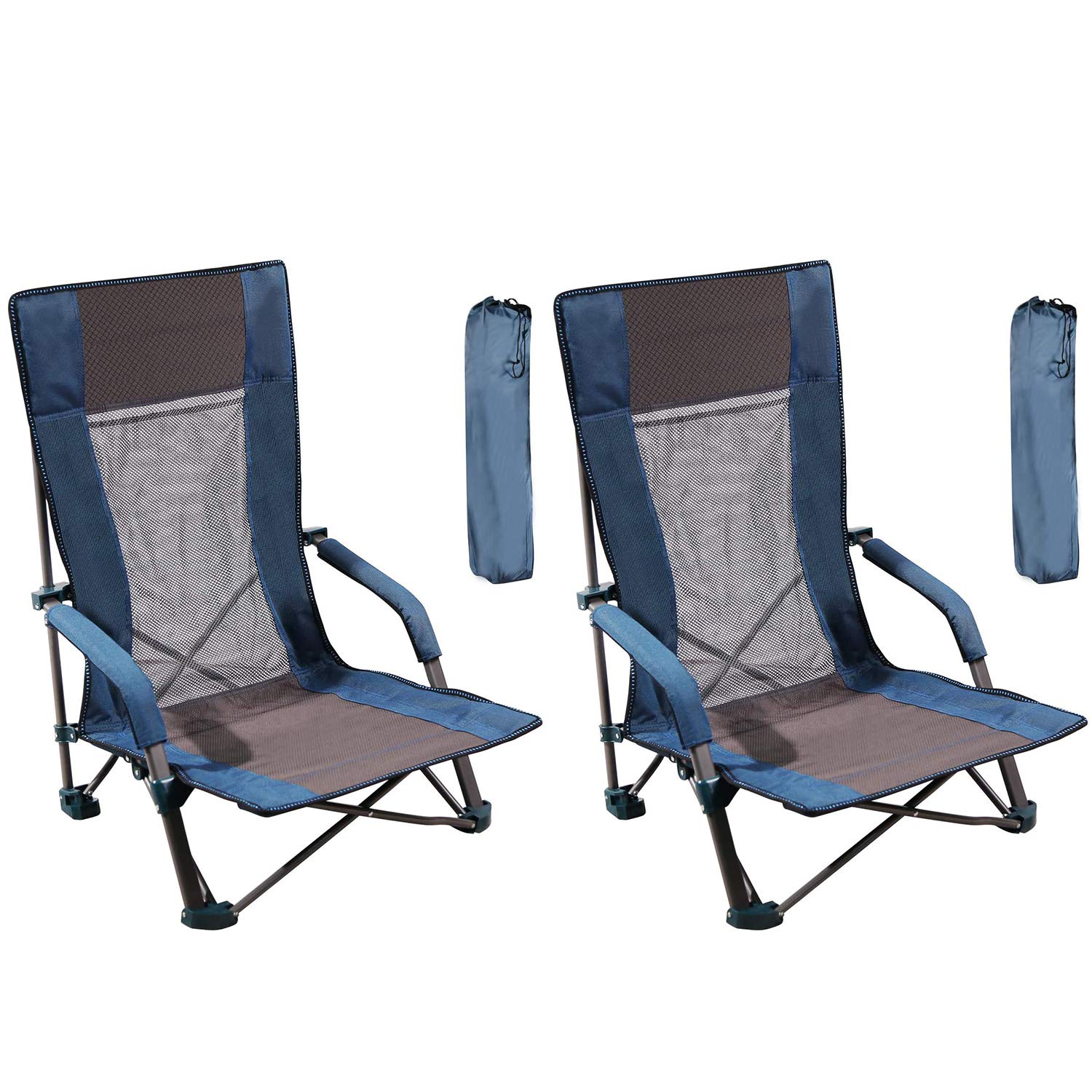 RedSwing Low Sling Beach Chair - Foldable Low Profile Camping Chair for Adults, High Back Portable Outdoor Chair for Beach, Backpacking & Picnics (Blue, Set of 2) - Perfect for Beach Vacations, Camping Trips & Backyard Relaxation
