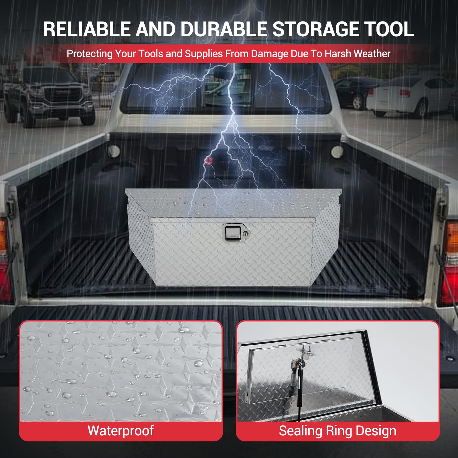 GARVEE 39 Inch Heavy Duty Aluminum Trailer Tongue Tool Box with Lock & Keys - Diamond Plate Storage Box, Waterproof Pickup Truck Bed & RV Trailer Accessory for Secure Outdoor Gear Storage (Silver)
