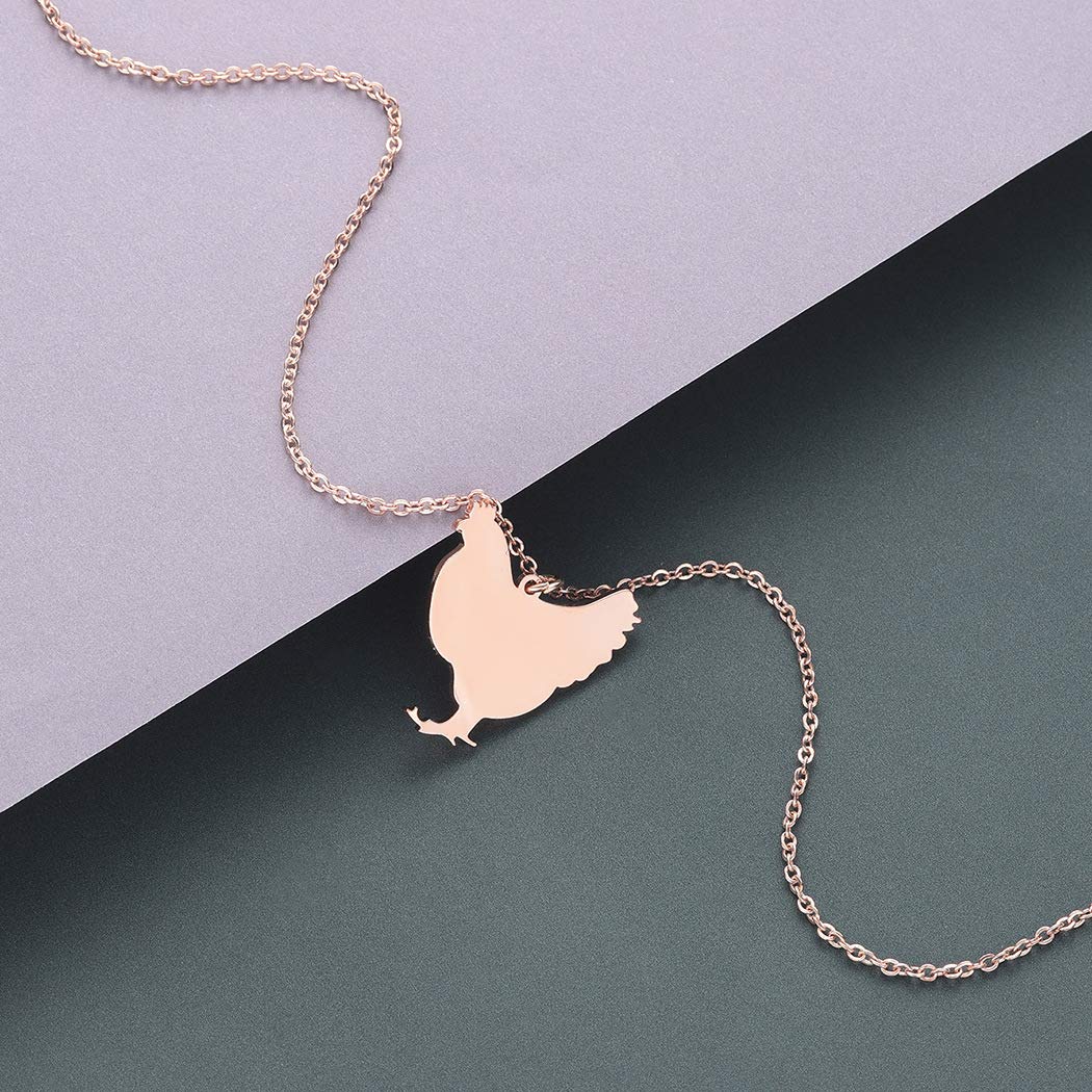 Stainless Steel Zodiac Rooster Pendant Necklace for Women - Elegant Rose Gold Chicken Jewelry - Perfect for Birthday Gifts, Chinese New Year, and Zodiac-Themed Fashion Accessories