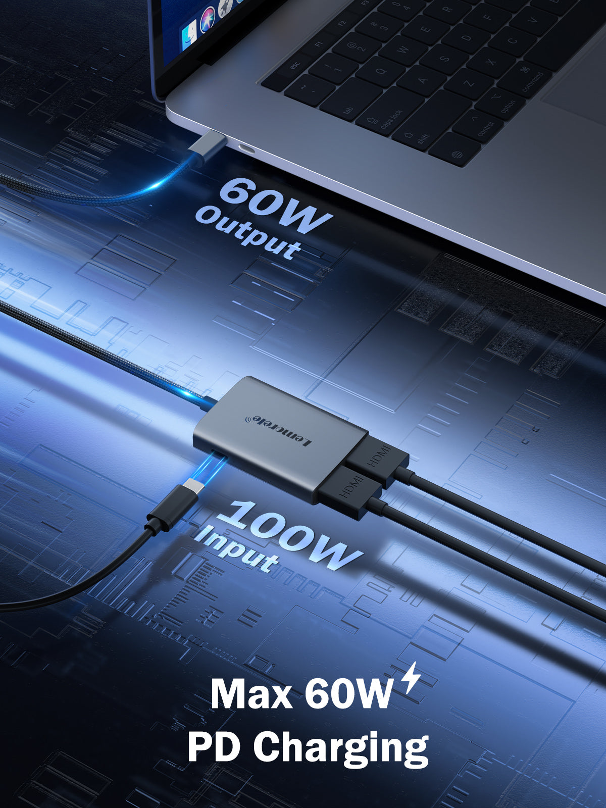 LEMORELE™ HD30 Dual HDMI Adapter - Connect 2 Monitors to Laptop for Work & Gaming | 4K Ultra HD, Plug & Play, Extended Display Mode for PC, Mac, Home Office & Entertainment Setup