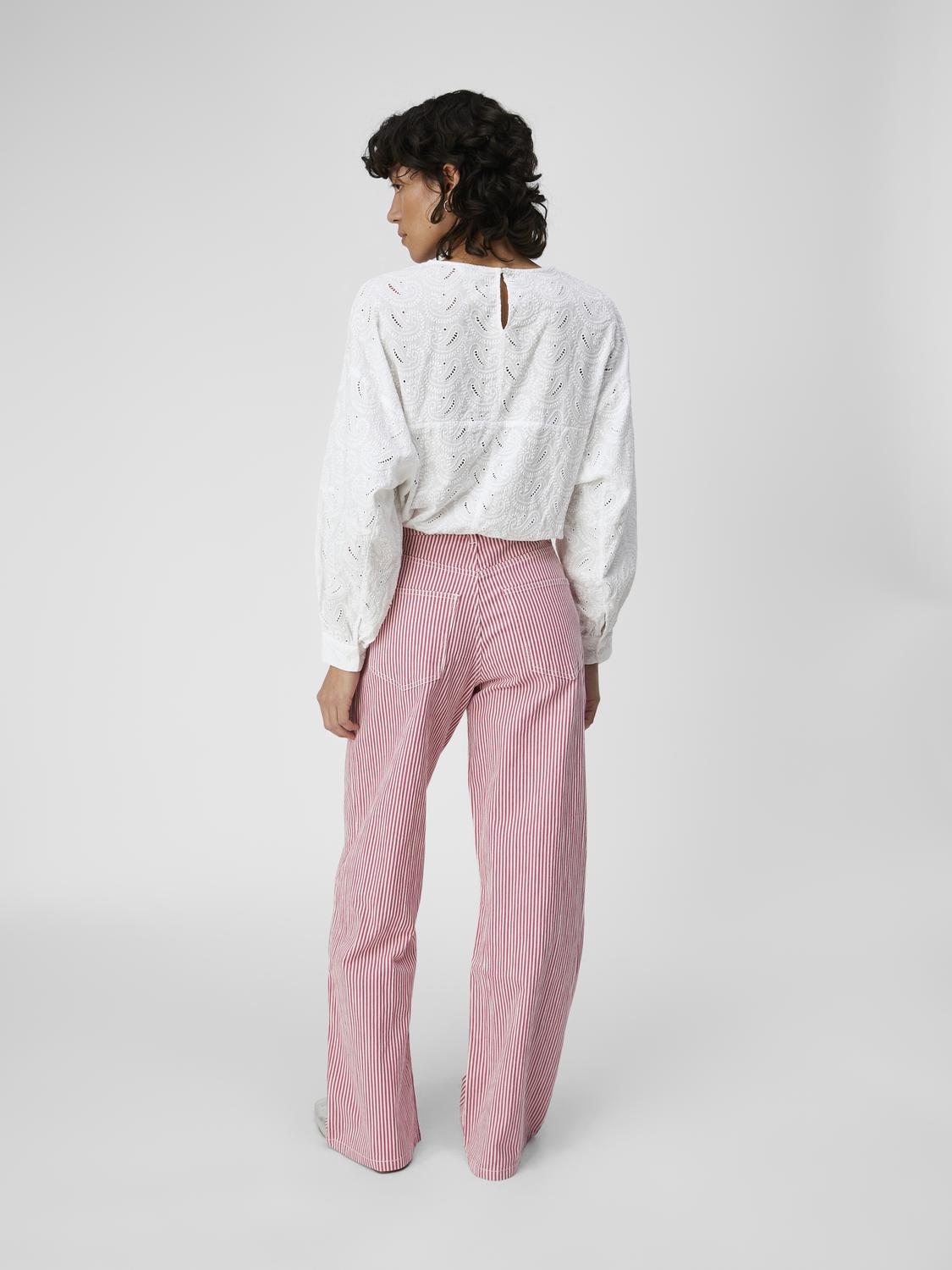 JUNIA Women's Embroidered Blouse White - Elegant Floral Design for Casual Wear & Office Outfits