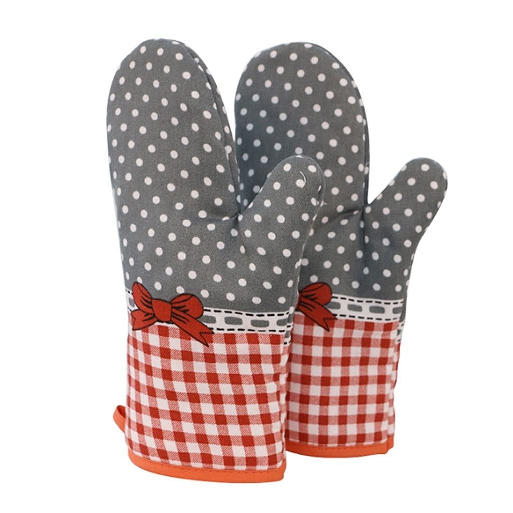 Heat Resistant Oven Mitts & BBQ Gloves - Cotton Non-Slip Kitchen Oven Gloves for Baking, Grilling, Cooking - Flexible & Durable (1 Pair) - Perfect for Baking Cookies, Grilling Steaks & Handling Hot Dishes