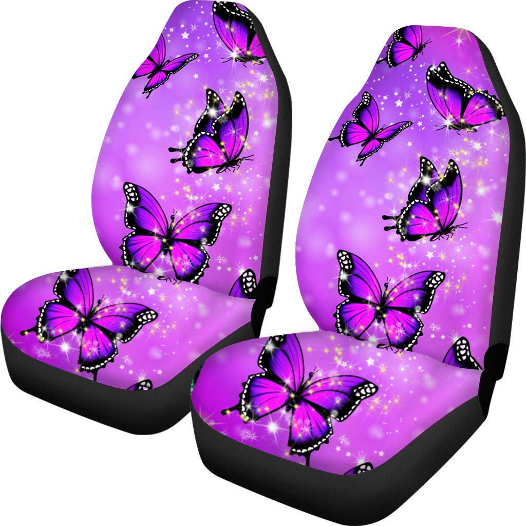 Chaqlin Universal Fit Car Seat Cover - Purple Butterfly Design, Front Seat Only (2-Piece Set), Driver Seat Protector, Winter Warm Car Seat Covers for Cars, SUVs & Trucks - Soft & Comfortable for Cold Weather Driving