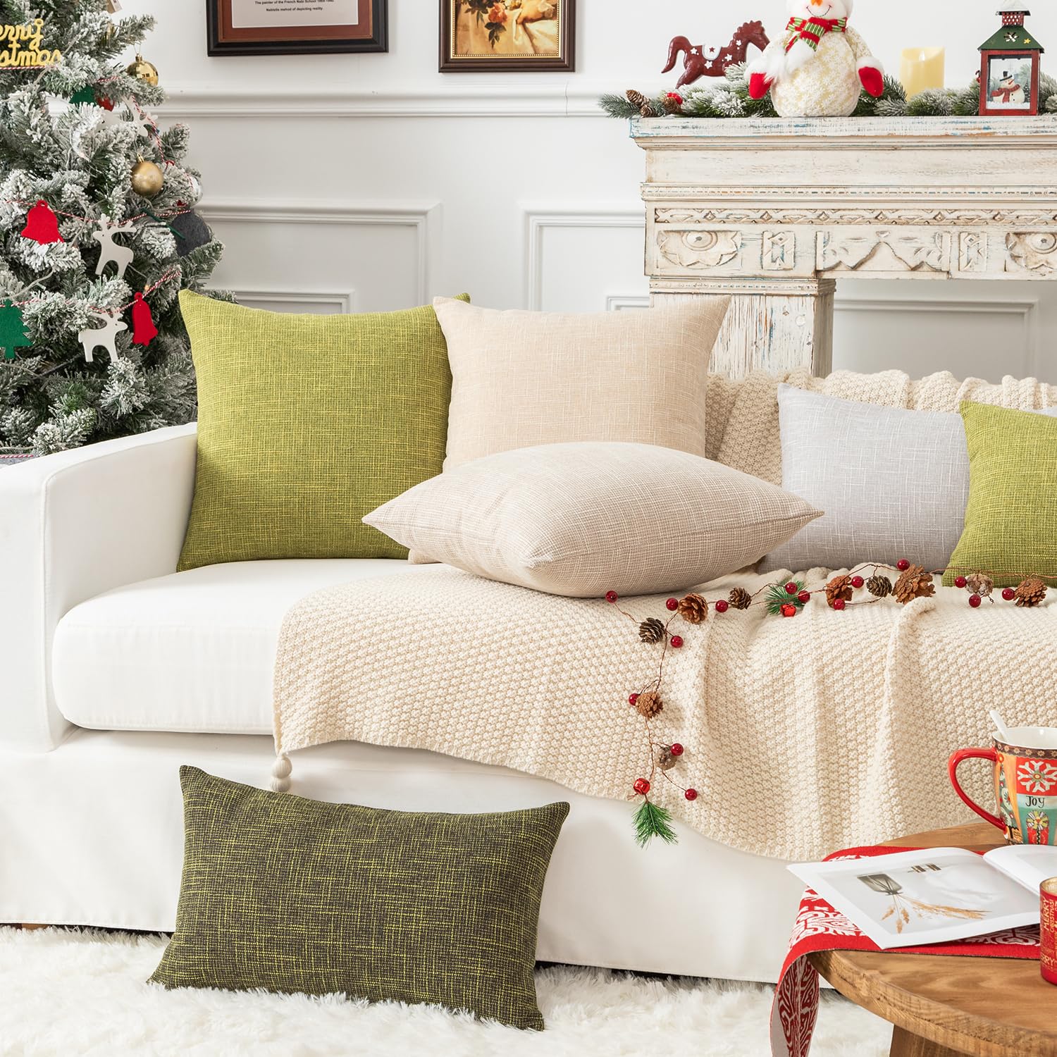 Kevin Textile Pack of 2 Decorative 2-Tone Fresh Linen Pillow Covers - 24x24 Inches, Linden Green - Soft Cushion Covers for Sofa, Bed, Chair & Car - Perfect for Living Room, Bedroom & Home Decor