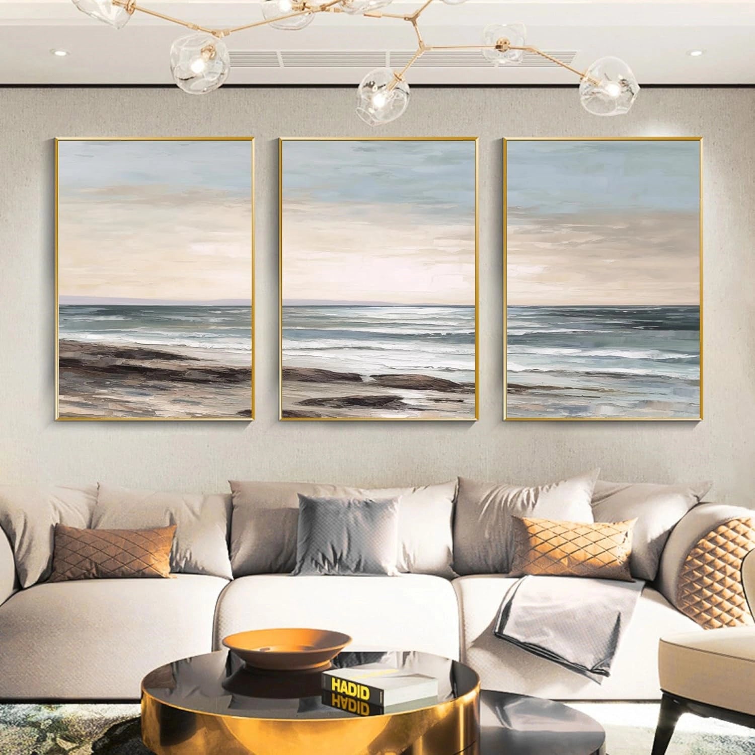 Ocean and Sky Painting Set of 3 - Coastal Wall Art Decor for Living Room, Bedroom, Office | Modern Seascape Canvas Prints | Home & Office Wall Decor