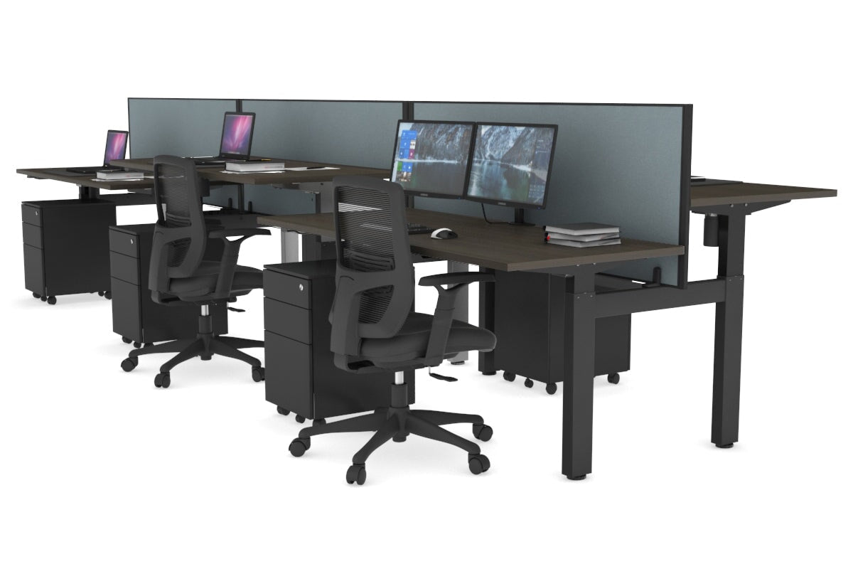 Adjustable 6-Person H Bench Workstation - Black Frame [1200L x 700W] - Perfect for Office, Coworking Spaces & Home Offices