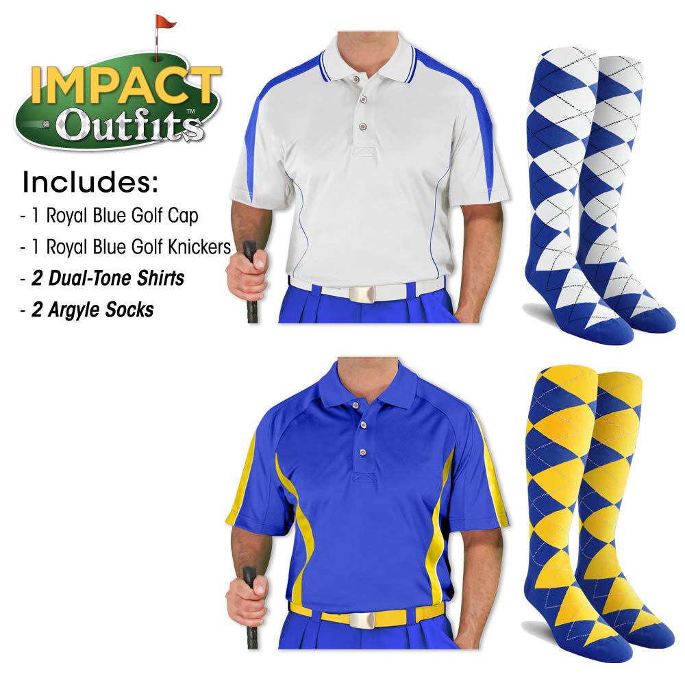 Royal Blue Men's Impact Golf Outfits - Performance Golf Shirts & Pants for Comfort & Style - Perfect for Golf Tournaments & Casual Wear