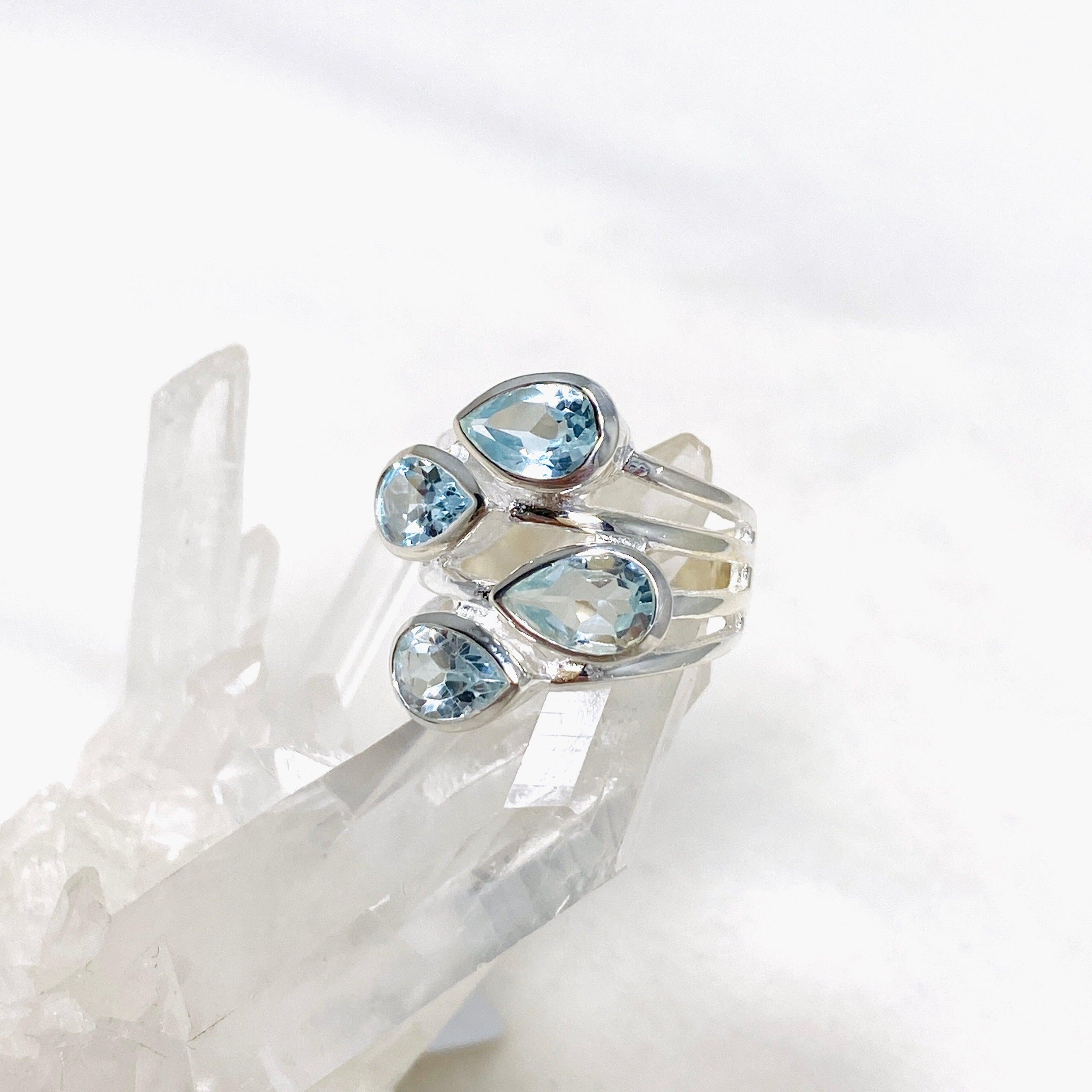 Blue Topaz Multi-Stone Faceted Teardrop Ring R3815 - Elegant Jewelry for Women, Perfect for Weddings, Parties & Special Occasions