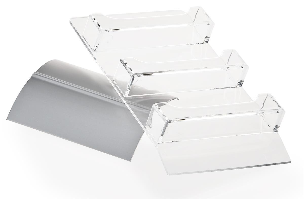 10-Piece Acrylic & Aluminum Business Card Holder Set - 3-Tier Organizer with Silver Base for Office, Retail & Gift Card Display