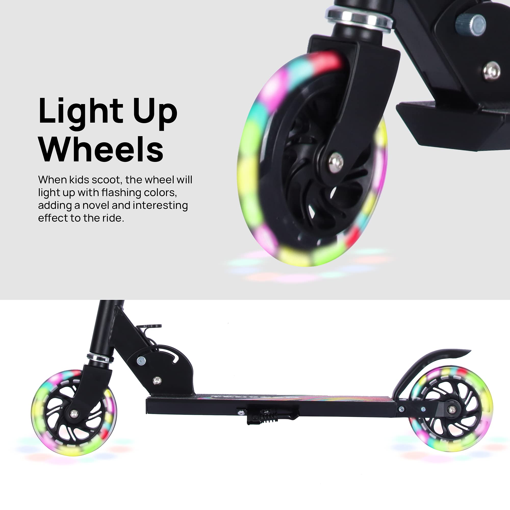 Best Folding Kick Scooter for Kids Ages 3+ - Adjustable Height, Rear Brake & LED Light Up Wheels - Lightweight & Durable for Boys & Girls - Perfect for Commuting, Park Rides & Outdoor Play