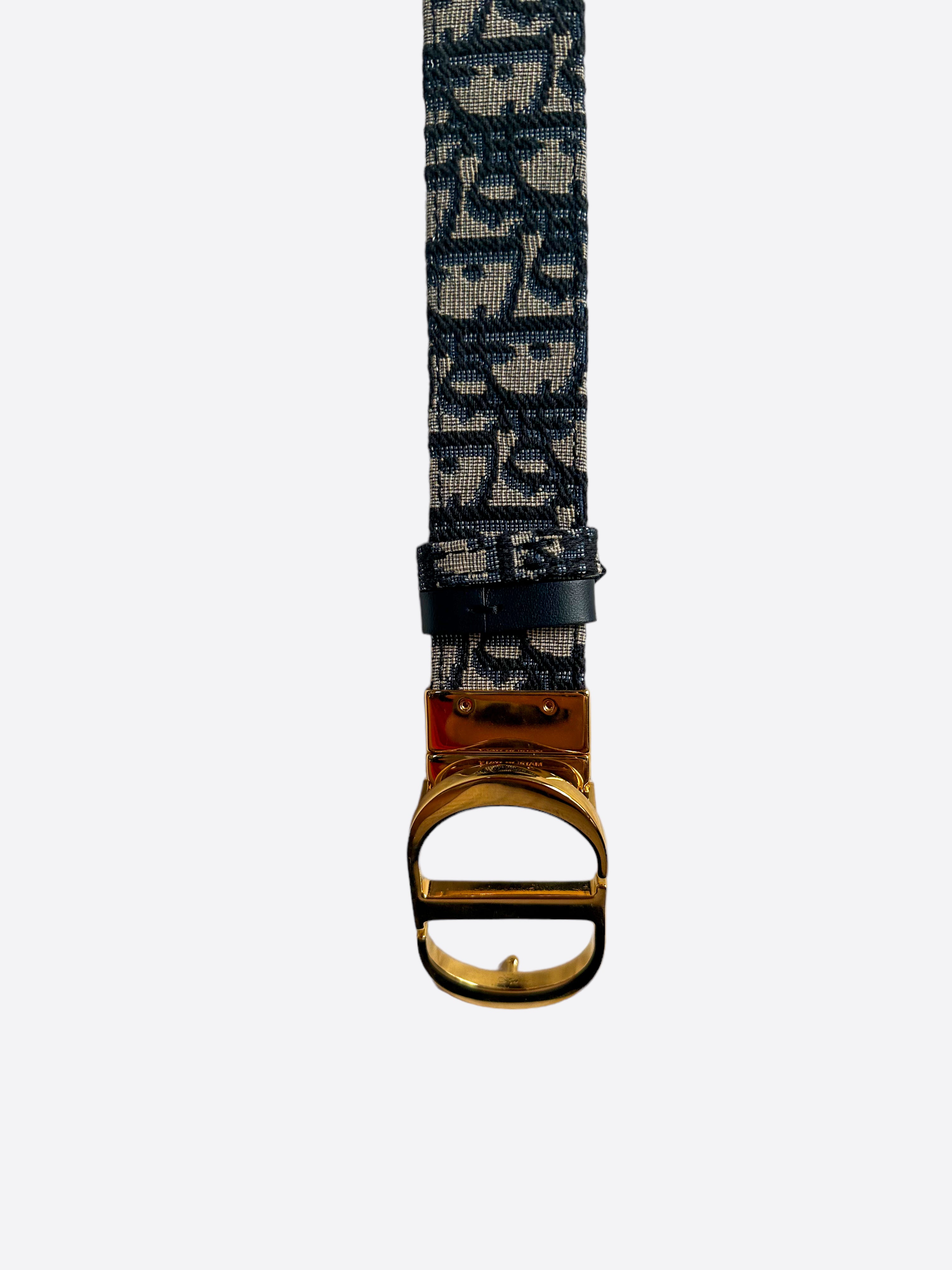 Dior Reversible Belt with Gold Buckle - Beige Oblique & Black Leather Strap for Men & Women | Perfect for Casual, Office & Formal Outfits
