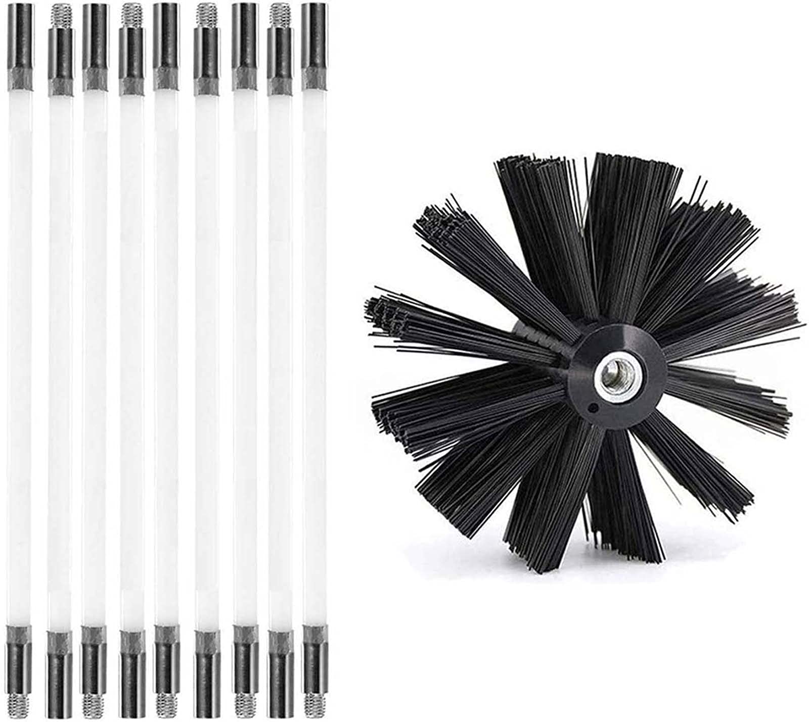 QDY 9/12/15 Flexible Rods Chimney Brush Kit - Electric Rotary Drill Drive Chimney Sweep & Dryer Vent Cleaning Tool (410mm, 9 Rods) - Perfect for Fireplace, HVAC, and Duct Cleaning