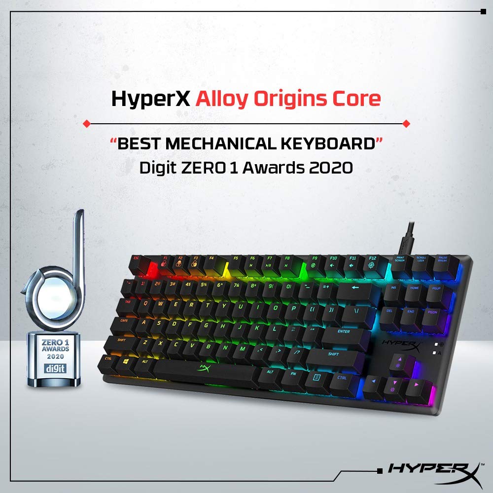 HyperX Alloy Origins Core TKL Wired Mechanical Gaming Keyboard - Compact Tenkeyless Design, HyperX Red Switches, RGB Backlit - Compatible with PC, PS5, PS4, Xbox Series X|S & Xbox One (Renewed) - Perfect for Esports, Streaming & Office Work