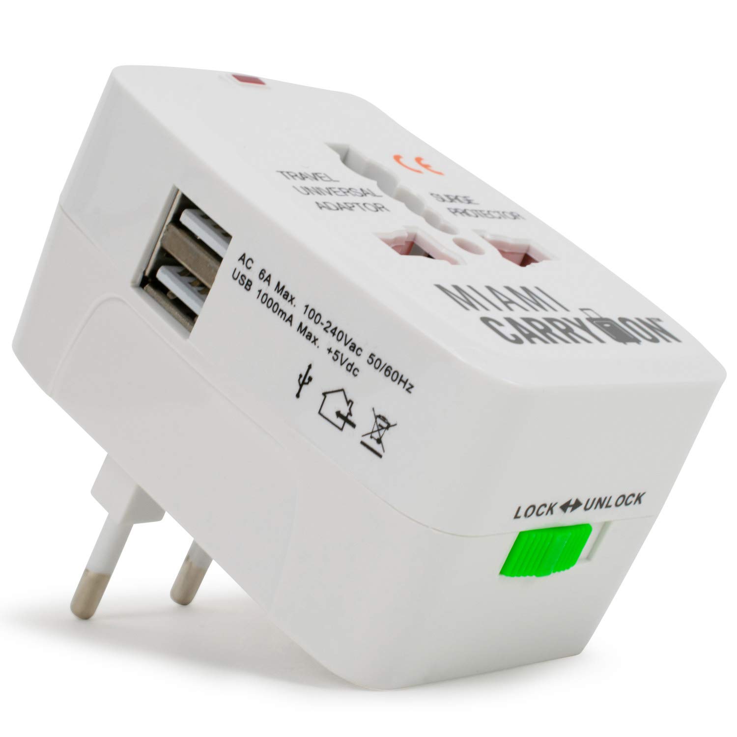 Universal International Travel Adapter with Dual USB Ports - 3-Prong US Plug (White) - Perfect for Business Trips, Vacations & Global Travel Accessories