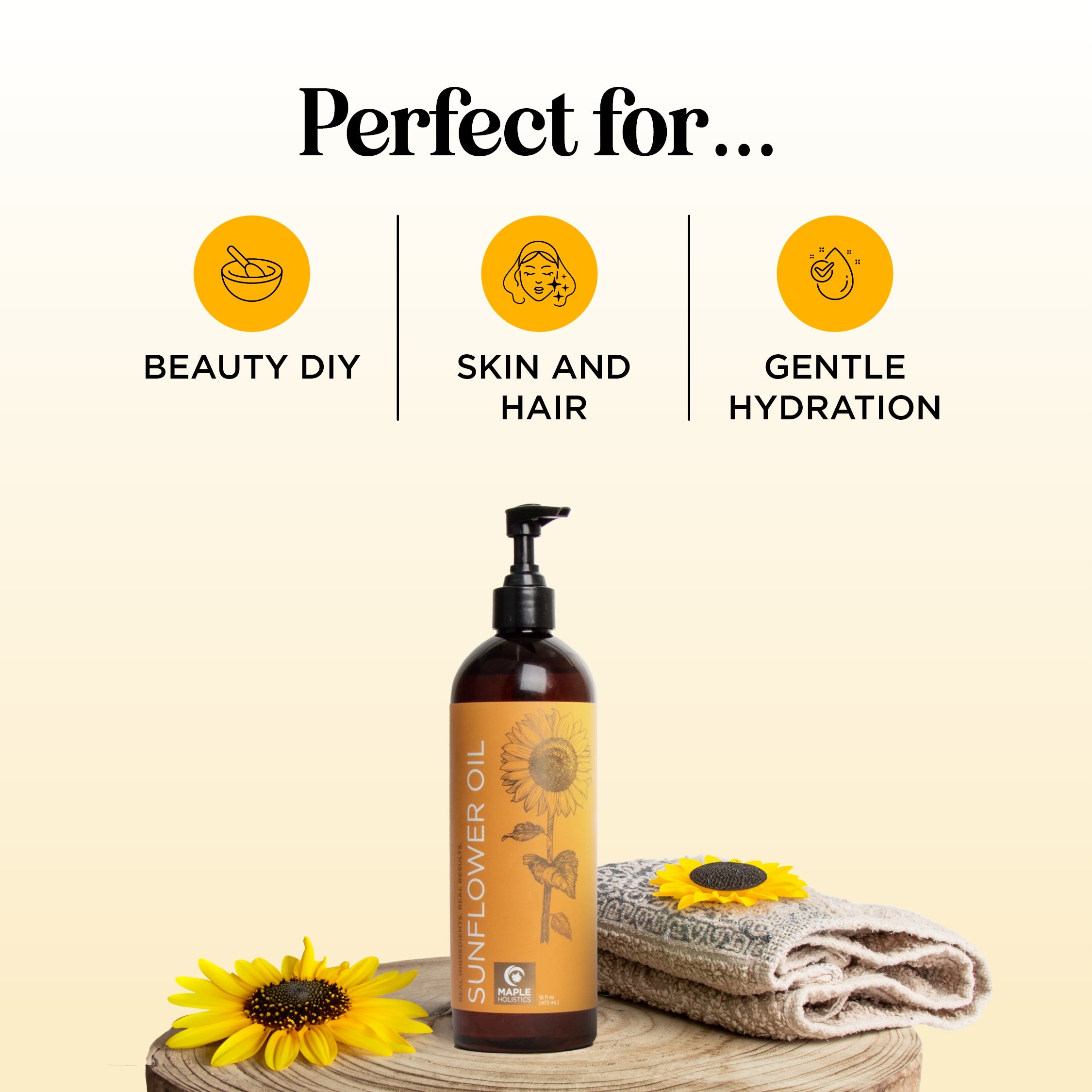 Pure Organic Sunflower Seed Oil - Cold Pressed, Unrefined, Non-GMO - Perfect for Cooking, Baking, and Skin Care
